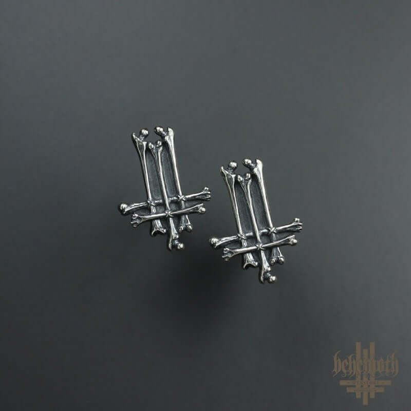 Behemoth 'Trivmviratvs' sterling silver cufflinks, dark and edgy design, handcrafted and oxidized for unique detail showcase.