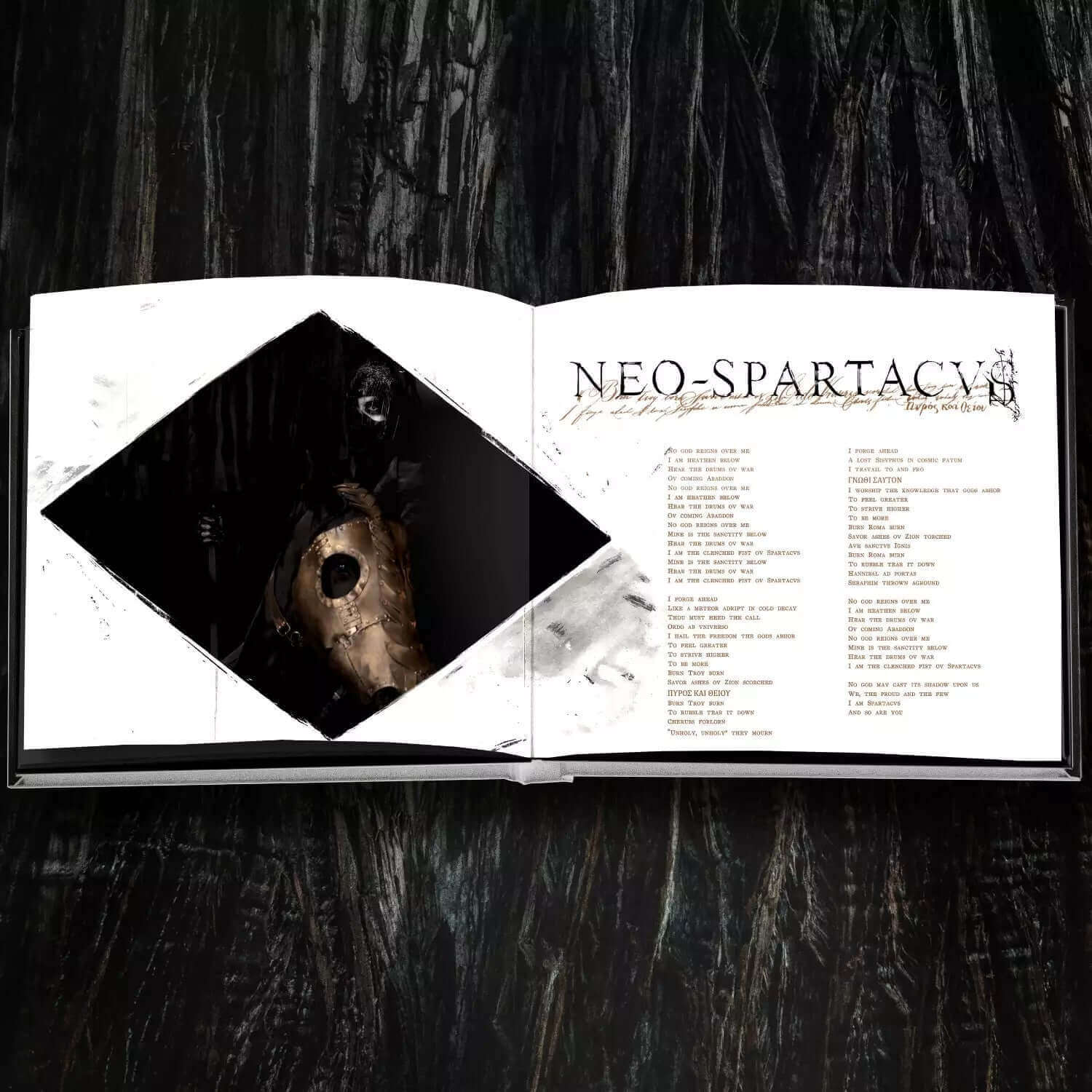 Behemoth 'Opvs Contra Natvram' CD Digibook open to track 'Neo-Spartacvs' with dark artwork and lyrics displayed.