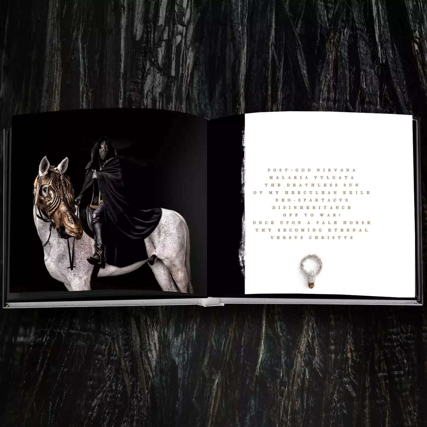 Behemoth 'Opvs Contra Natvram' LUX Digibook CD with intricate artwork and tracklist, featuring black-clad figure on horse.