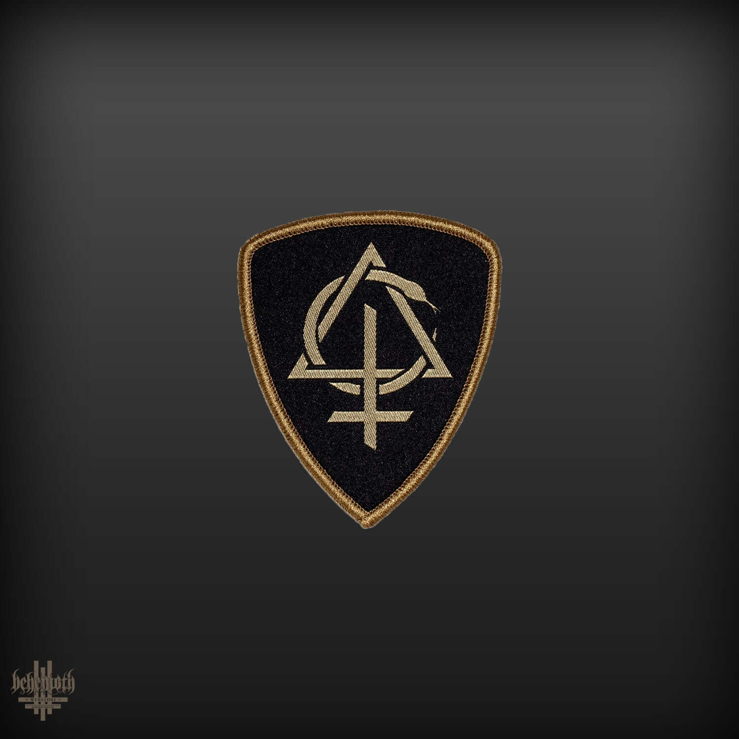 Behemoth 'Contra Shield' high-quality woven patch for fans, showcasing intricate design. Dimensions: 3.4'' x 2.7''. Perfect for Rebels.