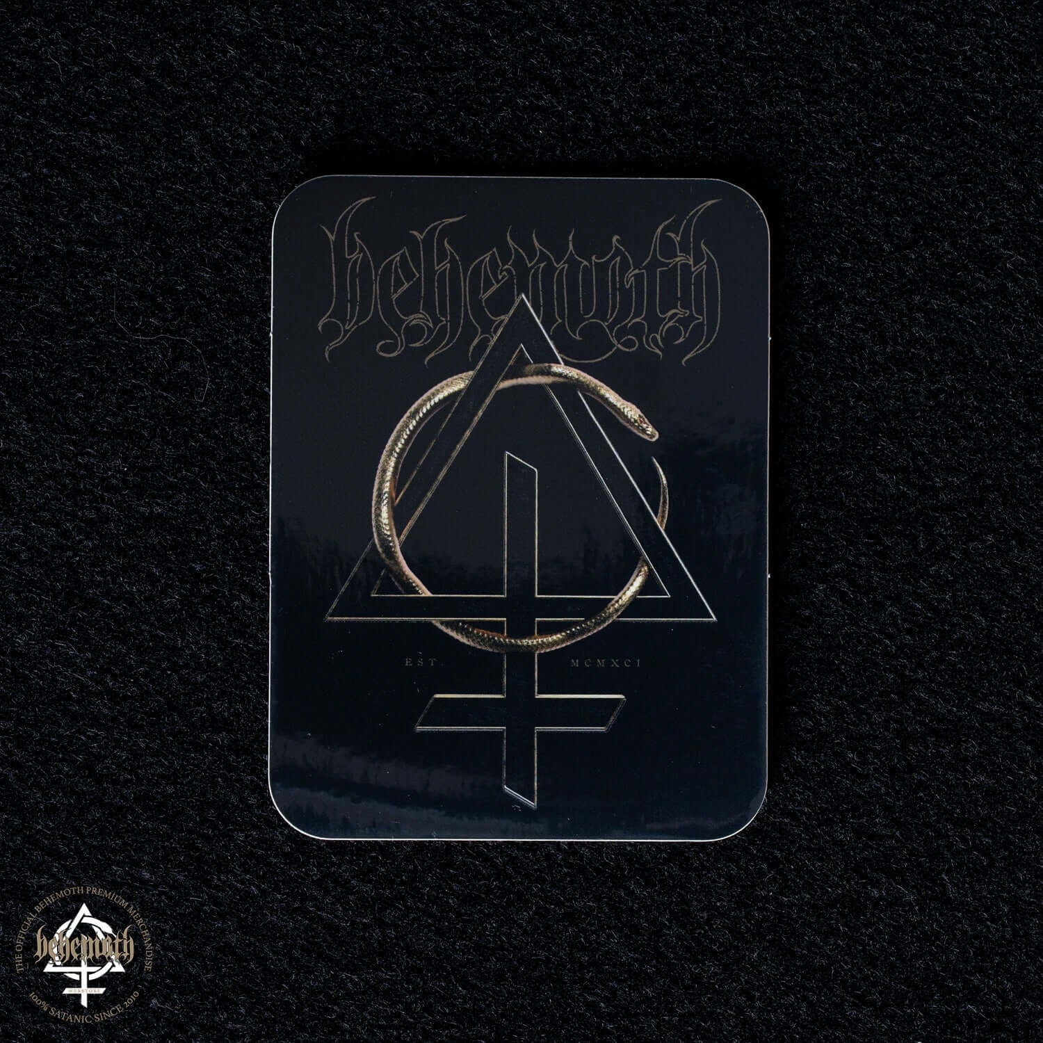 Contra Snake vinyl sticker with Behemoth design, black glossy finish, 7.5x10 cm, durable for outdoors, UV protected, Behemoth symbol