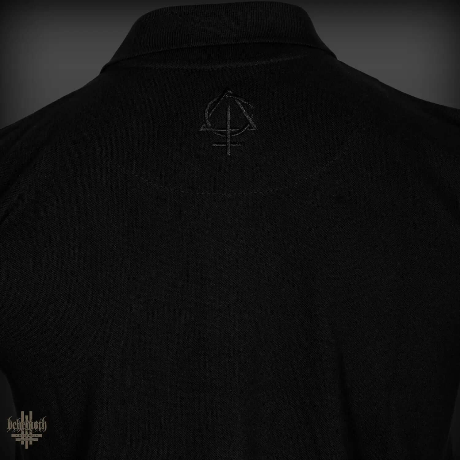 Black Behemoth 'Contra' polo T-shirt featuring embroidered Behemoth logo from the BOTB collection.