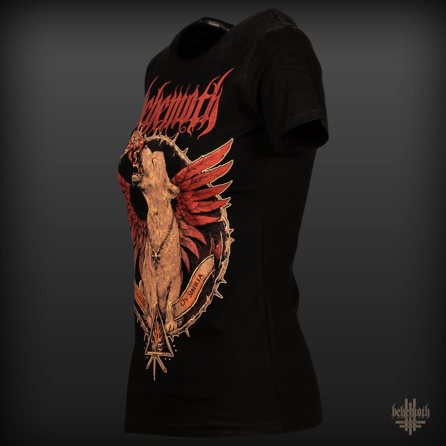 Behemoth 'The Wolfling Ov Siberia' women's black T-shirt featuring front and back print, premium quality, European sizing.