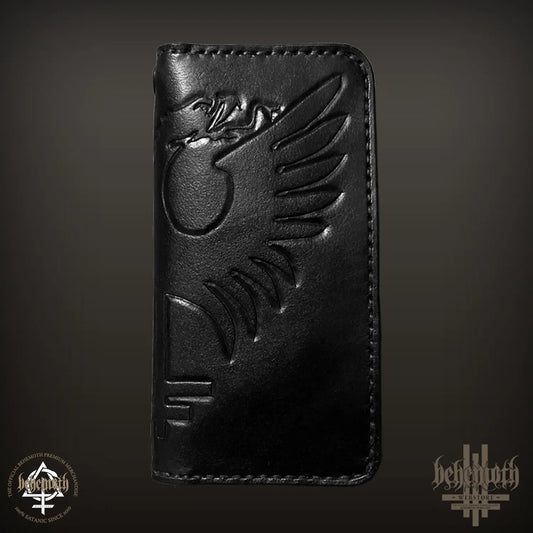 A black leather Behemoth 'New Aeon Musick' wallet