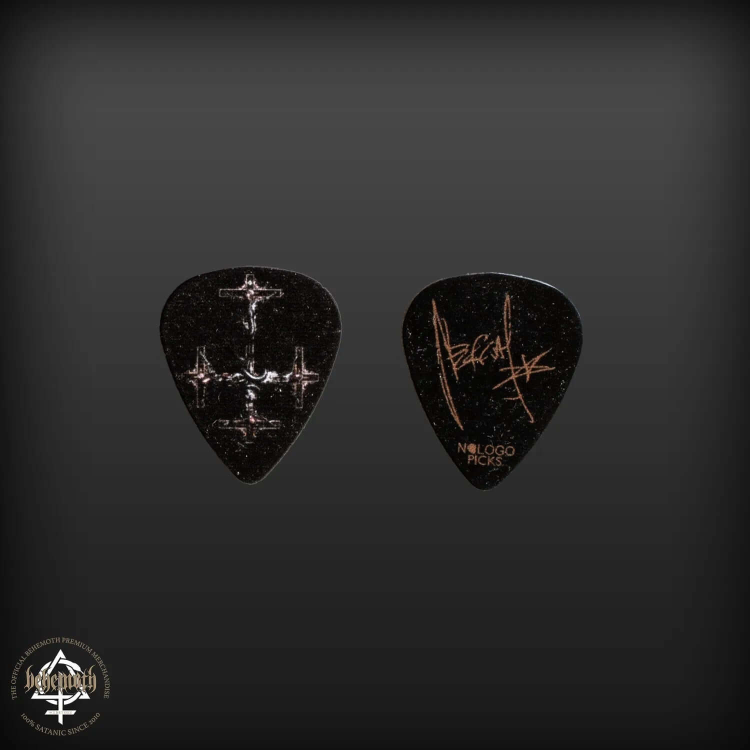 Behemoth 'OCN' black Nergal signature guitar pick, 1mm thick, featuring unique design for music enthusiasts and collectors.