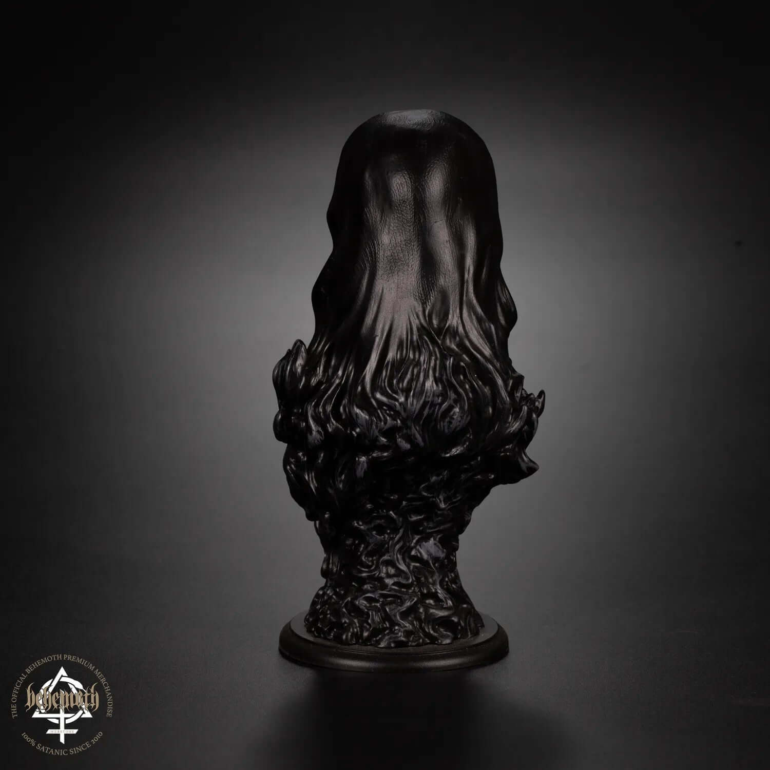 Back view of a hand-painted Nergal/Behemoth collectible figurine, made of polyurethane resin, with unique engraving and certificate.