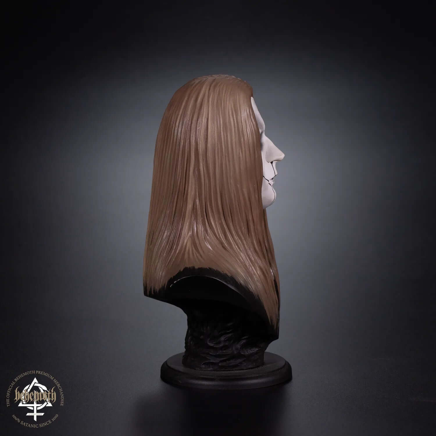 Hand-painted 'Inferno/Behemoth' collectible figurine side view, featuring a unique numbered metal coin on the stand.