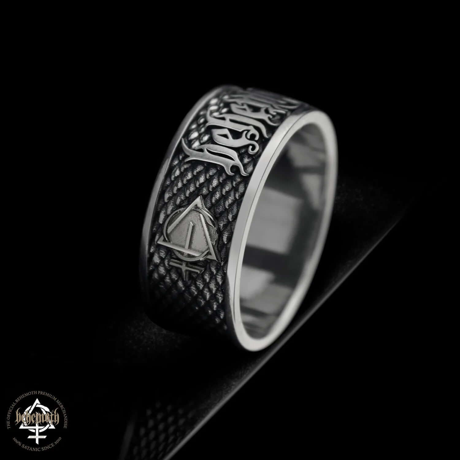Sterling silver Behemoth 'Contra' ring designed by Tyvodar, featuring intricate detail, available for preorder at Behemoth Webstore.
