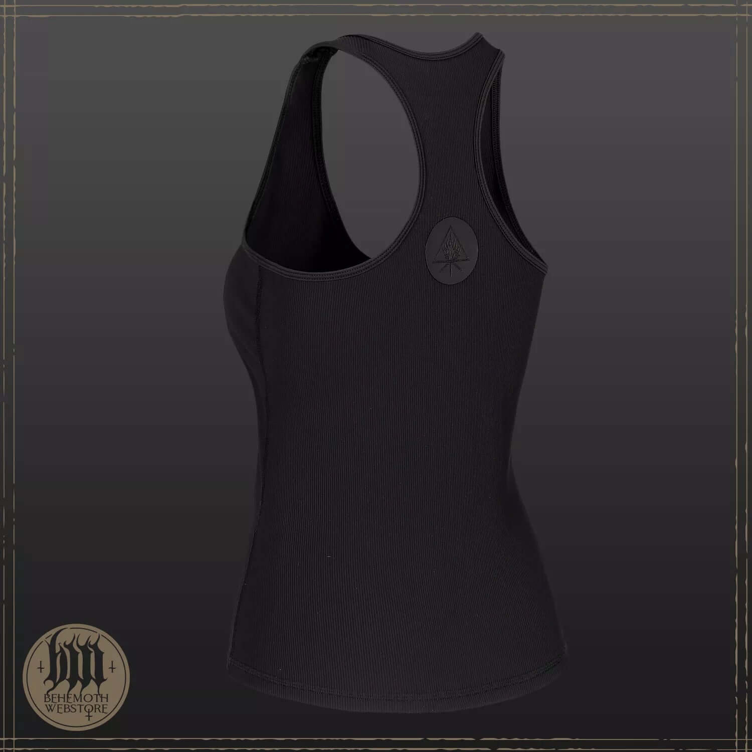 Behemoth Women's Ribbed Sleeveless Sports Shirt in Black with Logo, Premium Fitness Apparel