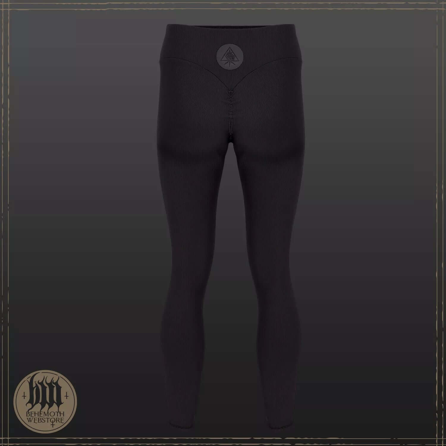 Behemoth "The Unholy Trinity" Ribbed Leggings, black activewear, polyamide knit, front view