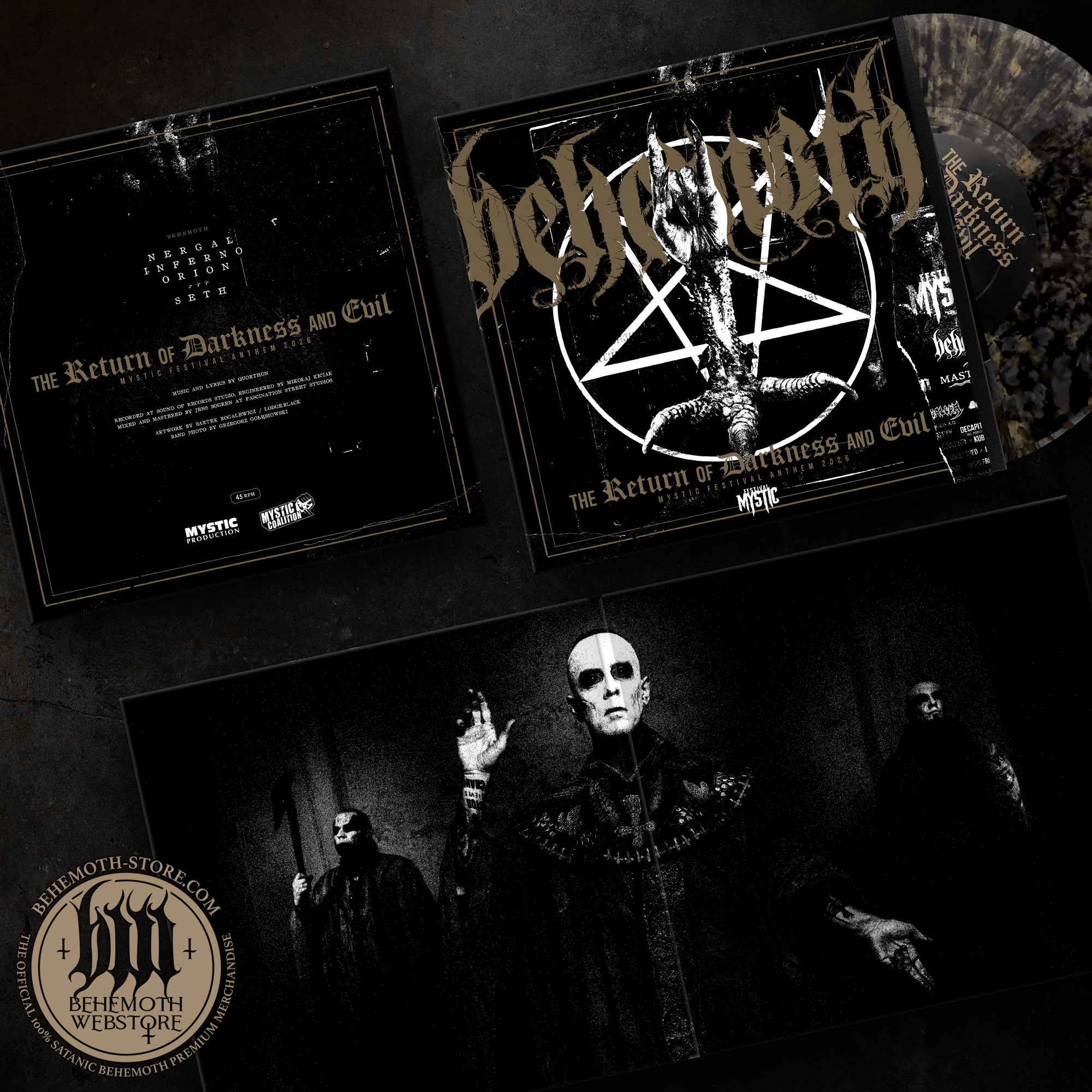 "The Return of Darkness and Evil" – Vinyle 7″ par Behemoth (Crusher Clear/Gold/Black, Webstore Exclusive, Limité à 333)