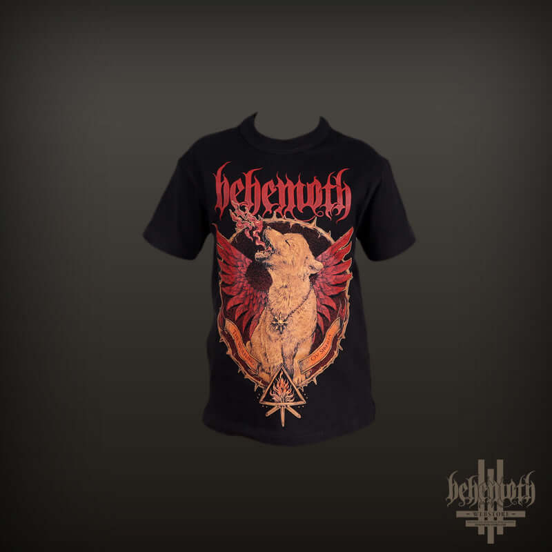 Black Behemoth 'The Wolfling Ov Siberia' kids t-shirt with front wolf design, OEKO-TEX 100 certified for safety and quality.
