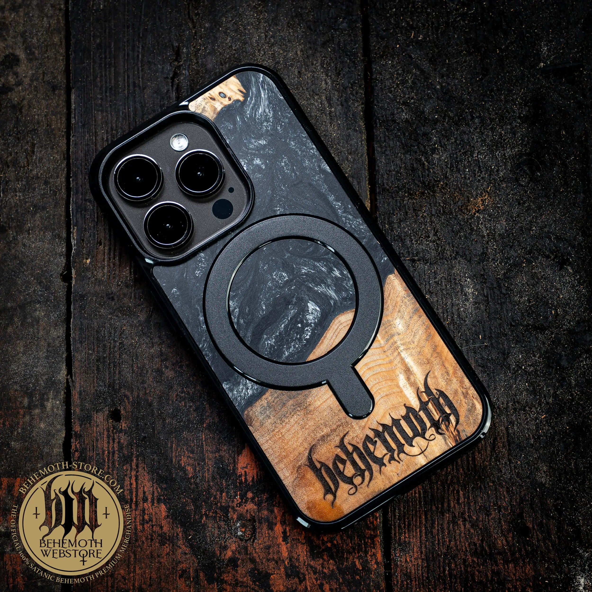 Behemoth 'Logo' Black Resin Wooden/Silicone TPU MagSafe Phone Case
