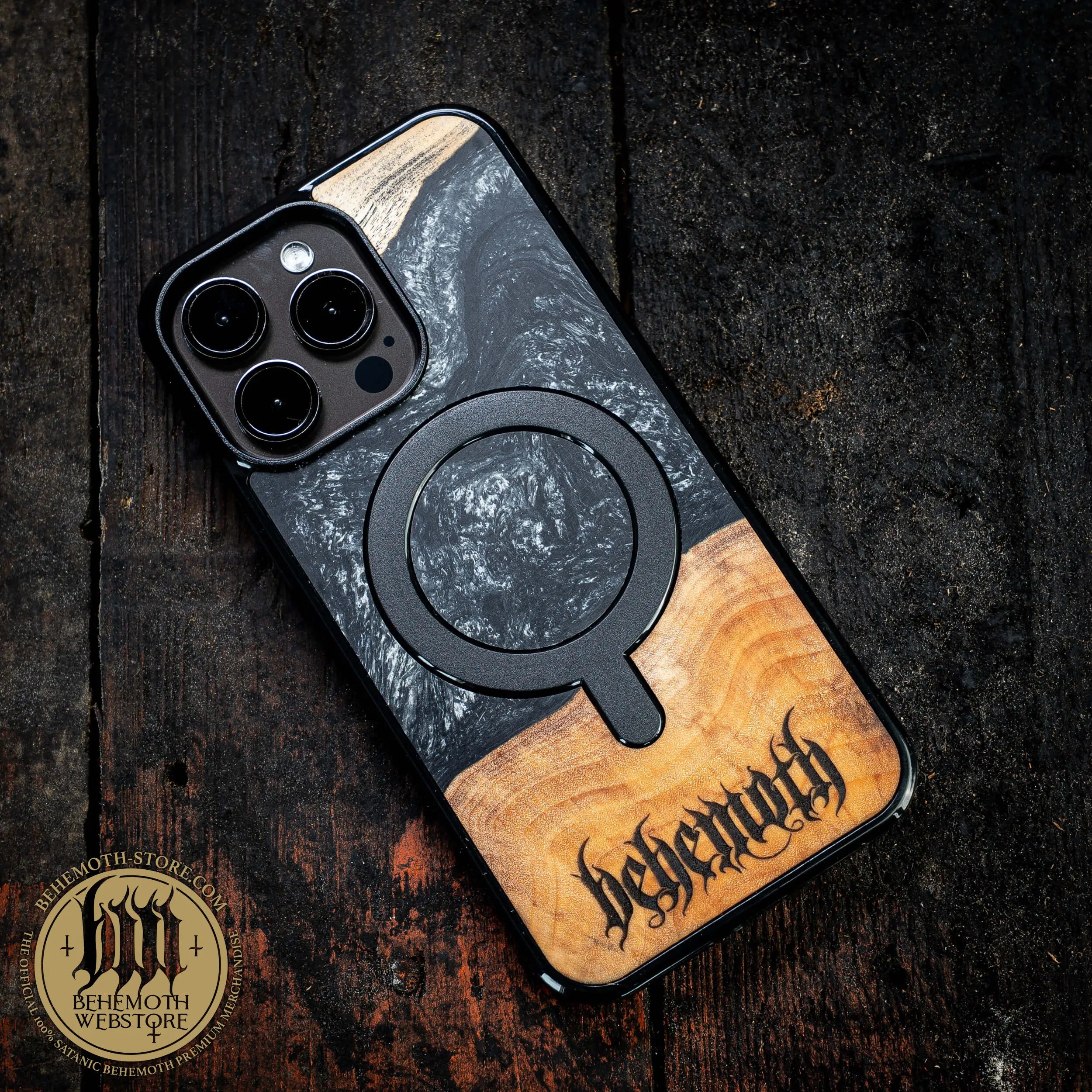 Behemoth 'Logo' Black Resin Wooden/Silicone TPU MagSafe Phone Case