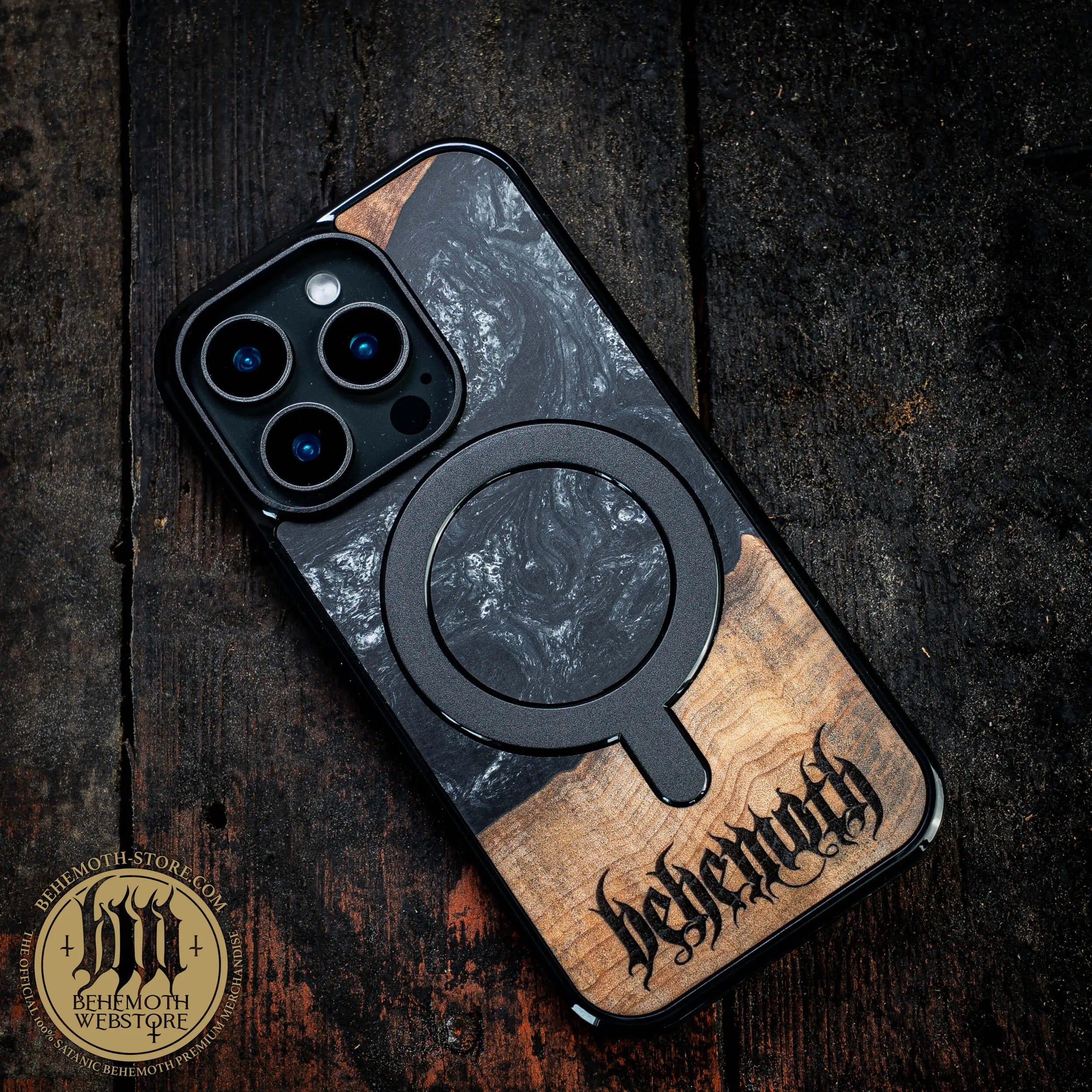 Behemoth 'Logo' Black Resin Wooden/Silicone TPU MagSafe Phone Case
