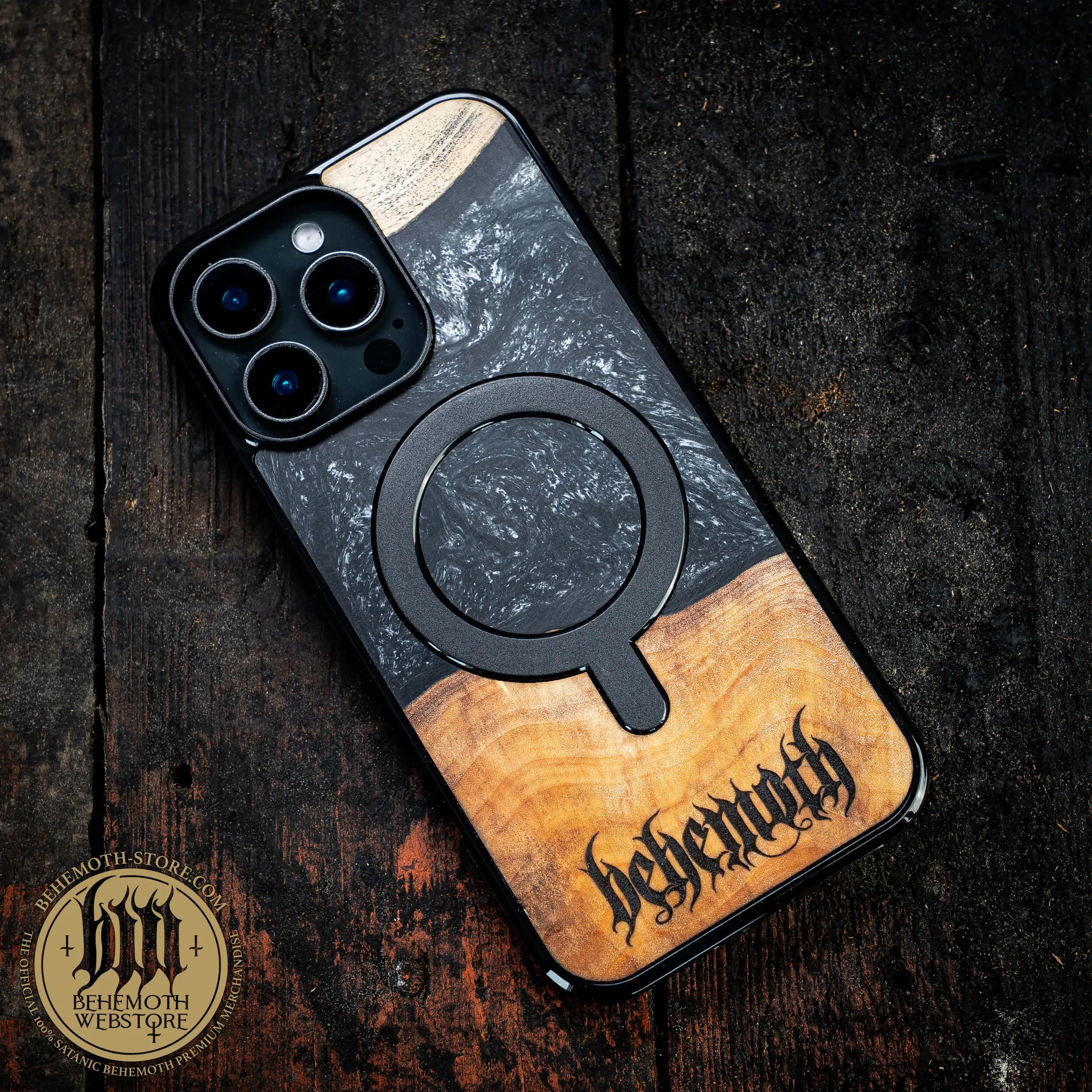 Behemoth 'Logo' Black Resin Wooden/Silicone TPU MagSafe Phone Case