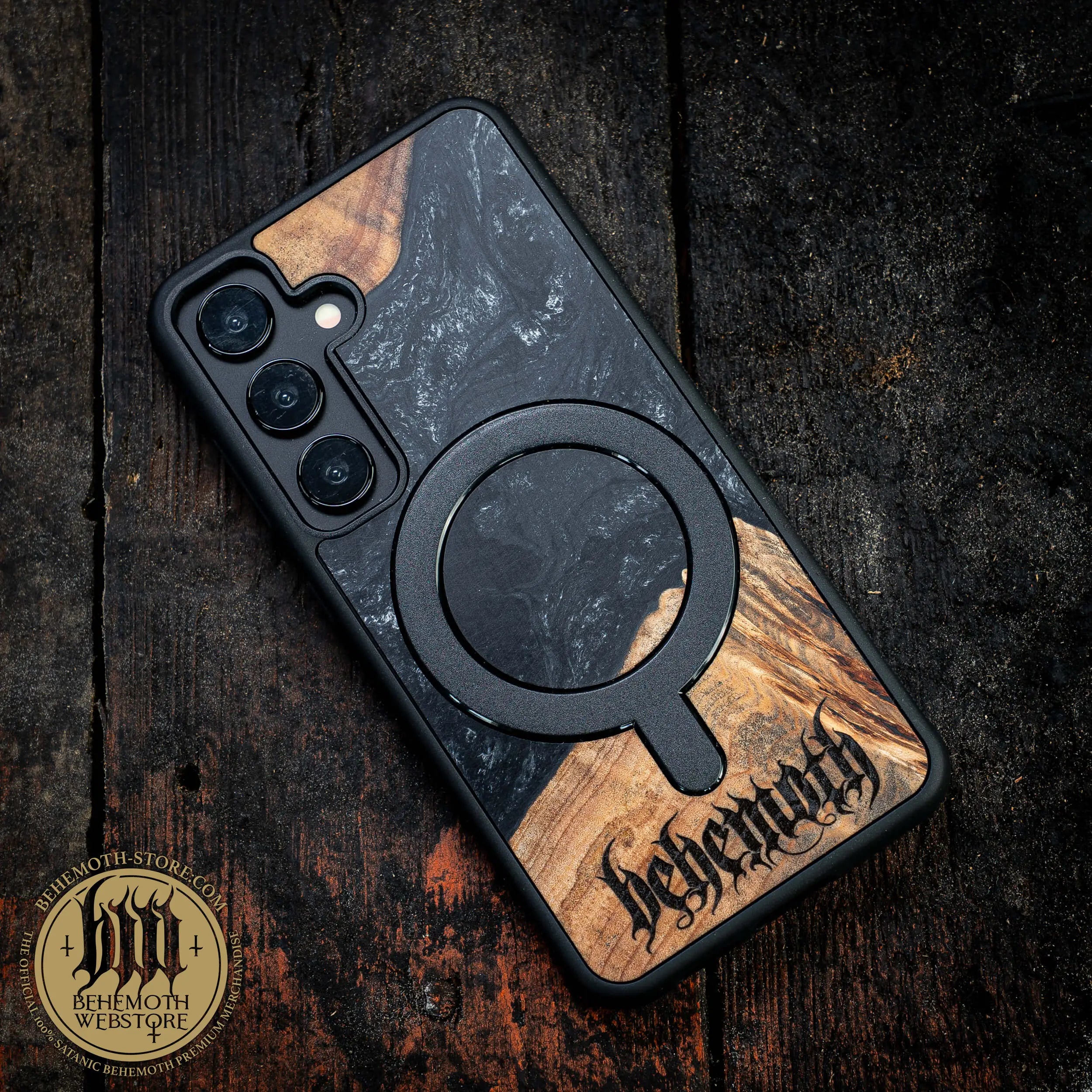 Behemoth 'Logo' Black Resin Wooden/Silicone TPU MagSafe Phone Case