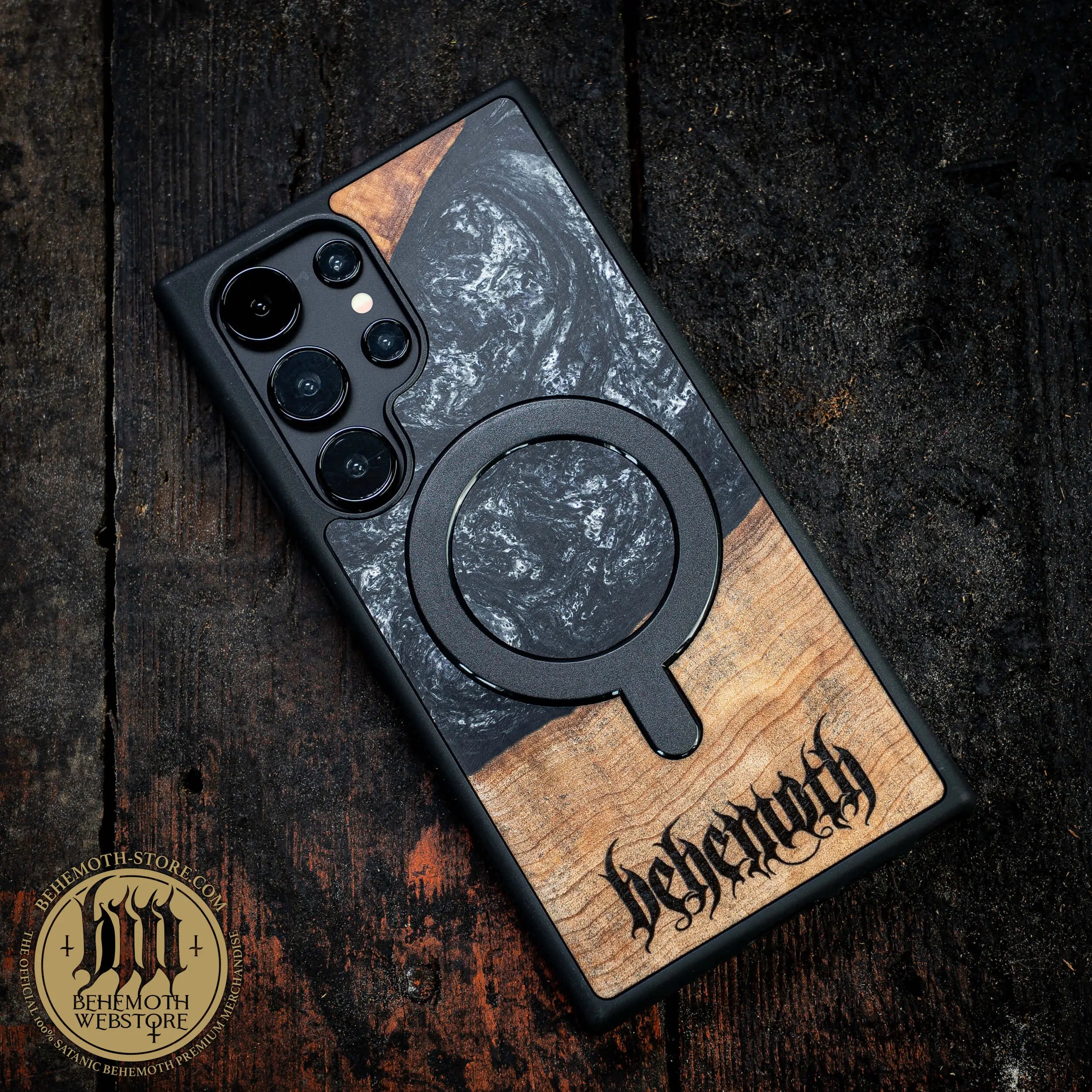 Behemoth 'Logo' Black Resin Wooden/Silicone TPU MagSafe Phone Case