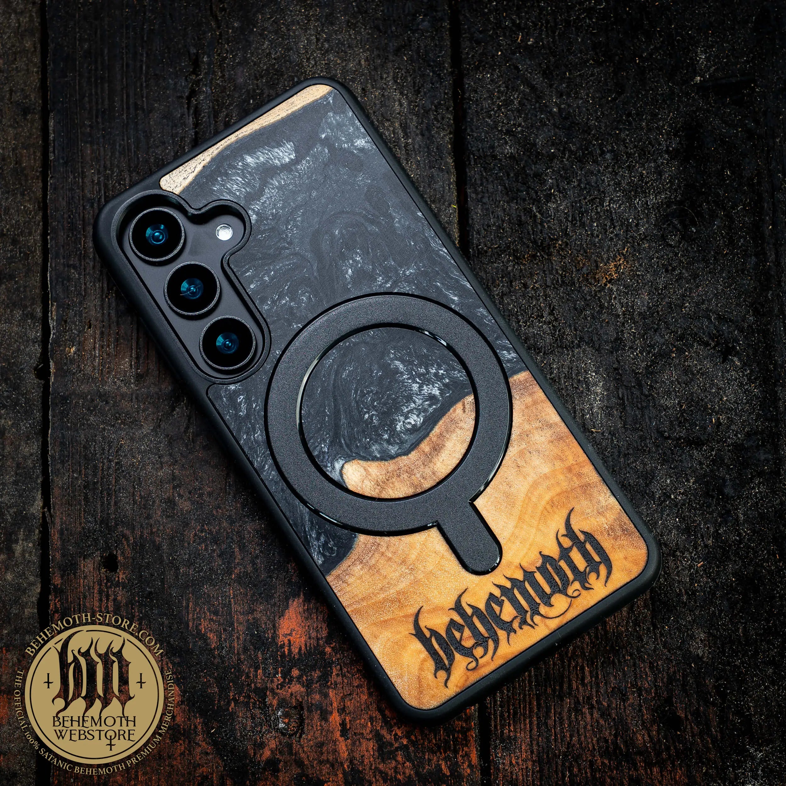 Behemoth 'Logo' Black Resin Wooden/Silicone TPU MagSafe Phone Case