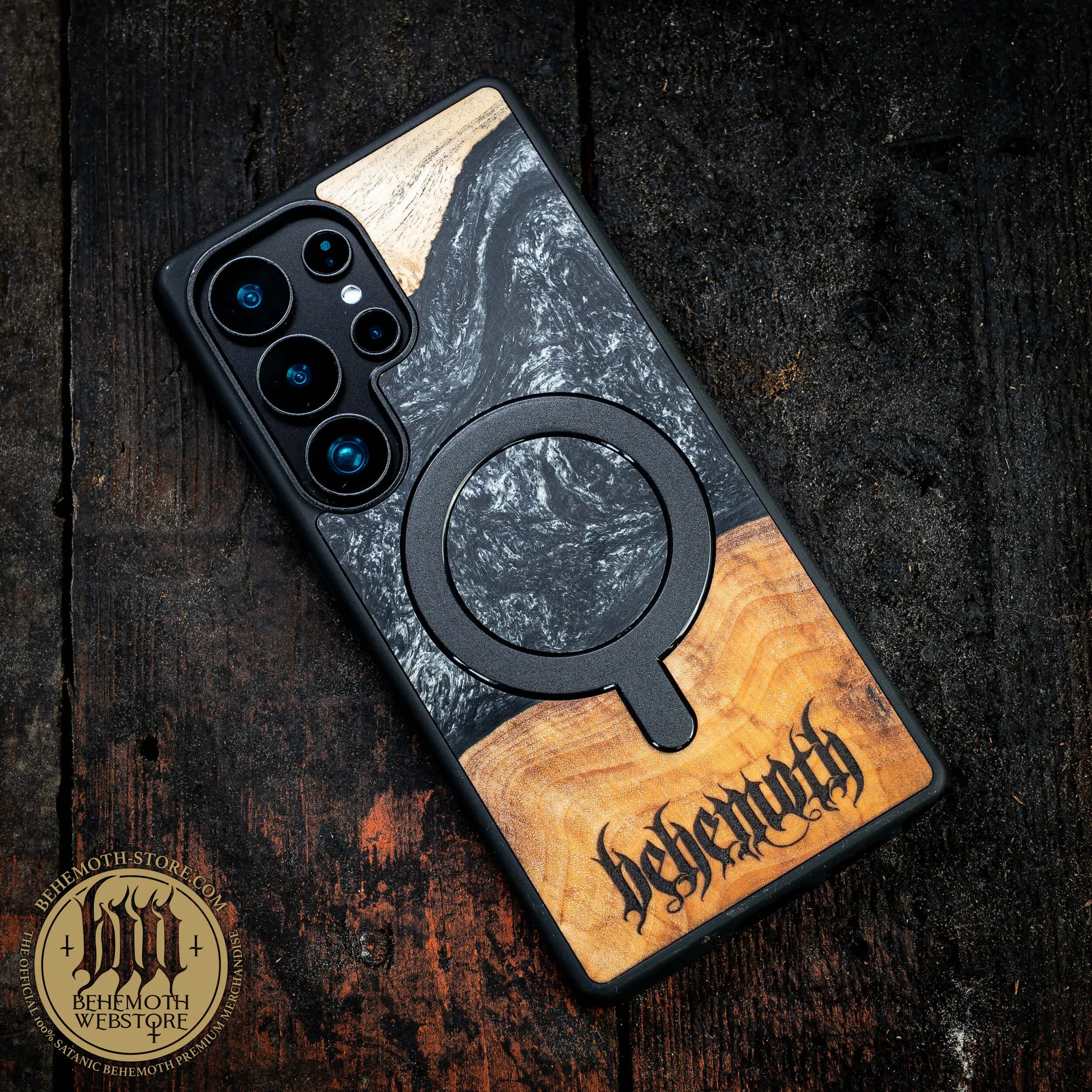 Behemoth 'Logo' Black Resin Wooden/Silicone TPU MagSafe Phone Case