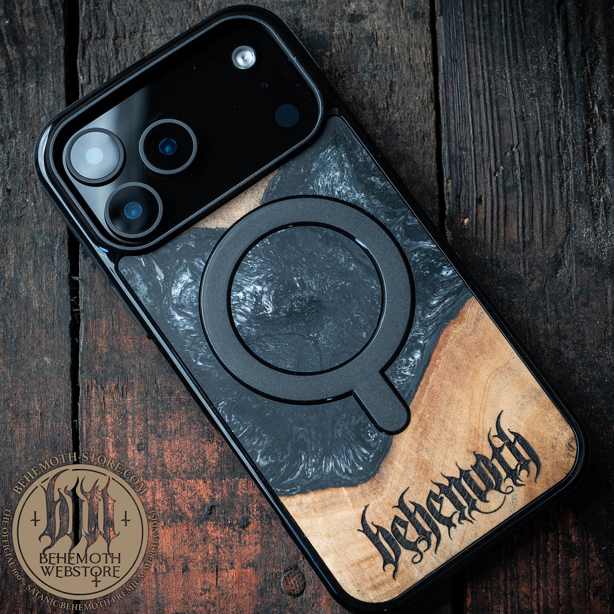 Behemoth 'Logo' Black Resin Wooden/Silicone TPU MagSafe Phone Case