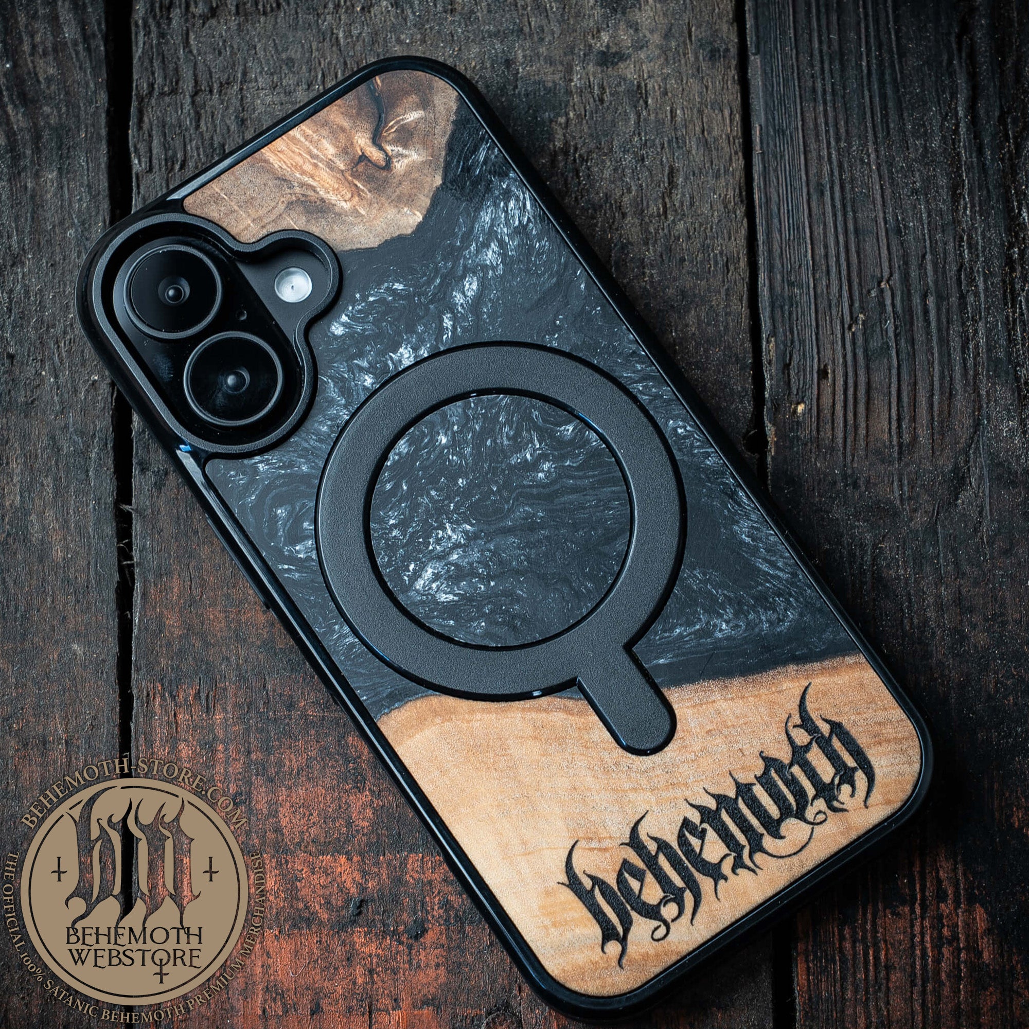 Behemoth 'Logo' Black Resin Wooden/Silicone TPU MagSafe Phone Case