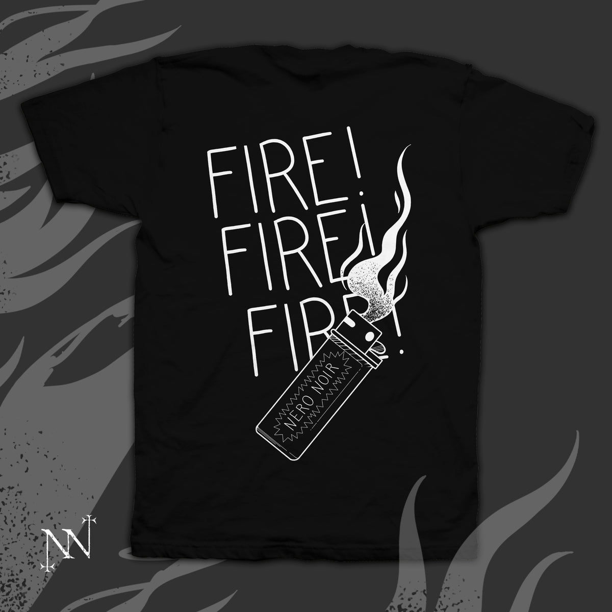 NeroNoir — tričko „FIRE“ (černé, bílý potisk) — limitovaná 72h předobjednávka