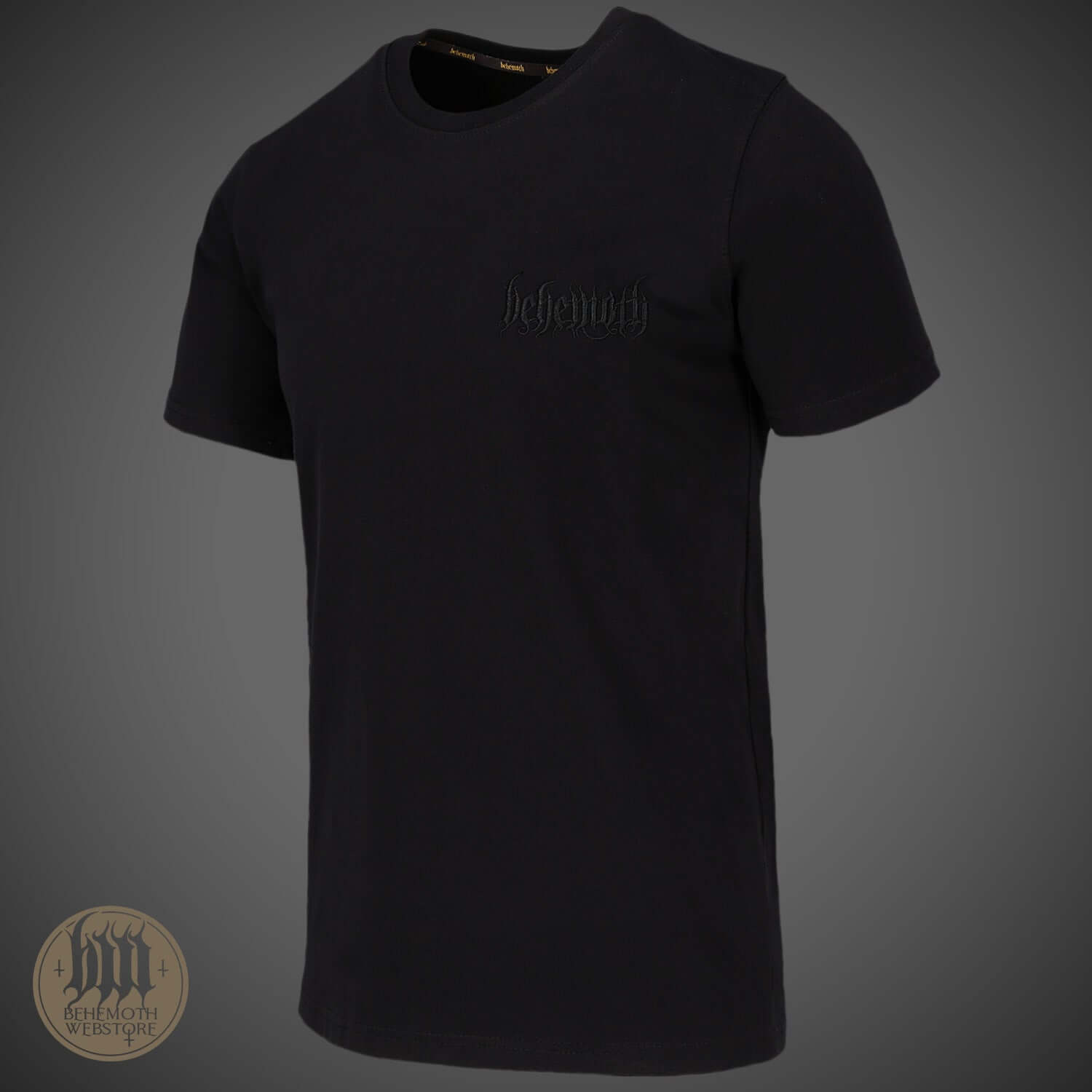 Behemoth 'The Satanist' black t-shirt with embroidered logo and Unholy Trinity symbol from the BOTB collection, unisex sizing.
