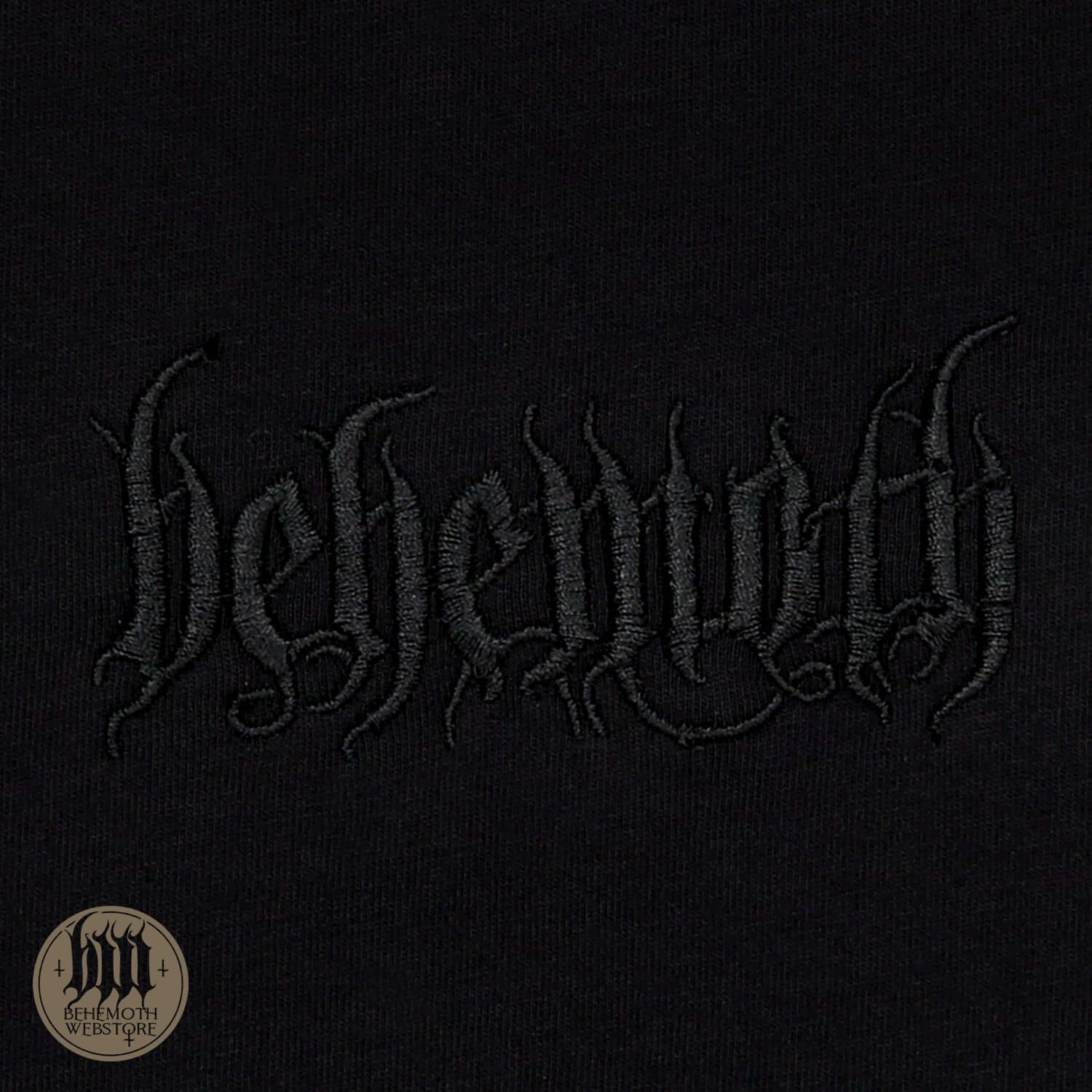 Behemoth 'The Satanist' T-Shirt with embroidered logo from Blackest Ov The Black collection. Bold black design, unisex. Official merchandise.