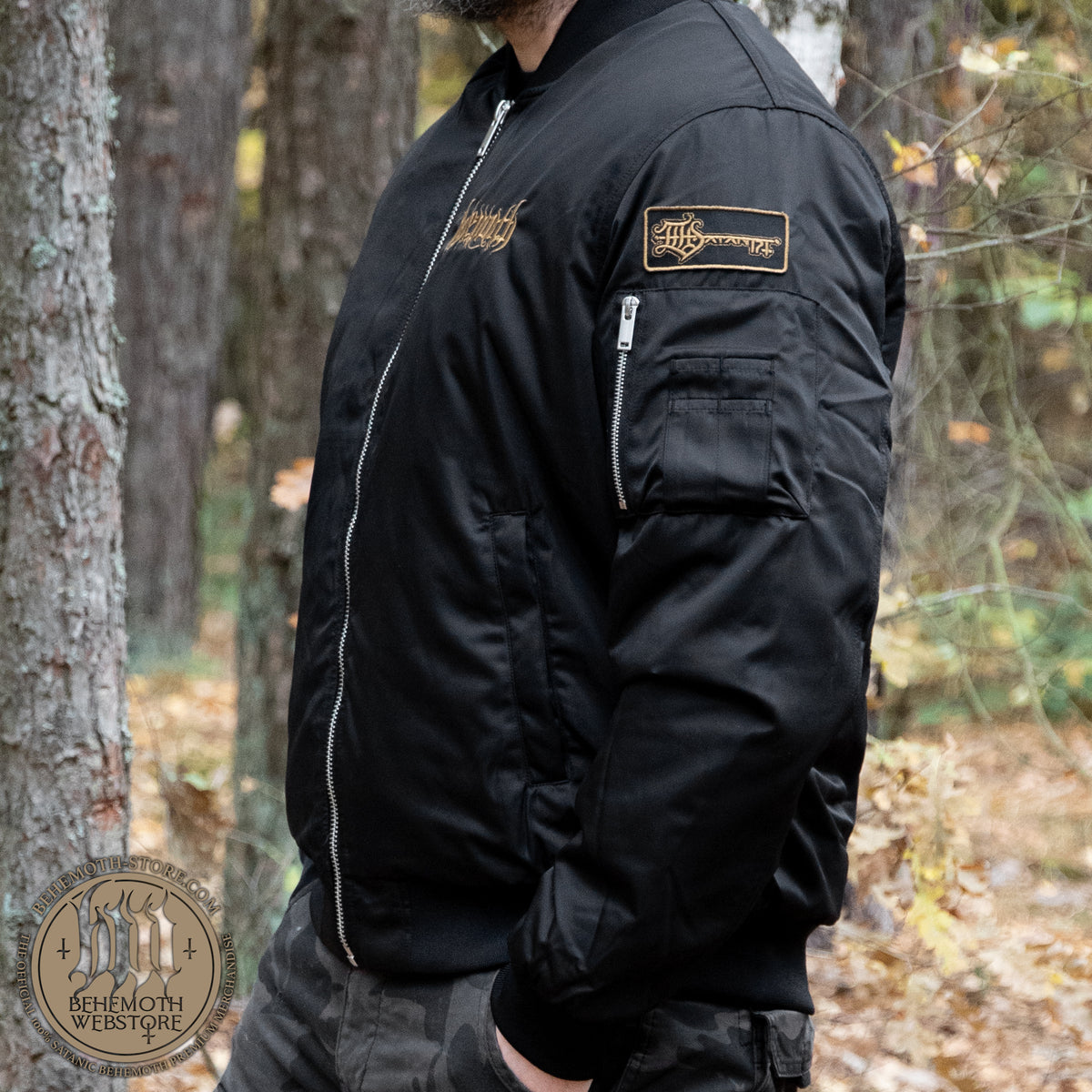 The Satanist bomber jacket – sleeve patch and zipped pocket