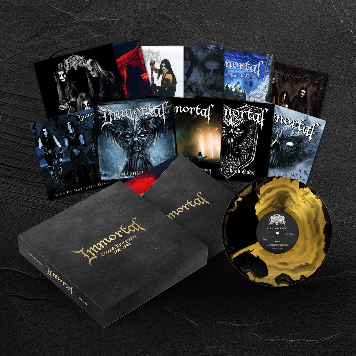 Immortal Complete Discography box with black and gold sunburst vinyl
