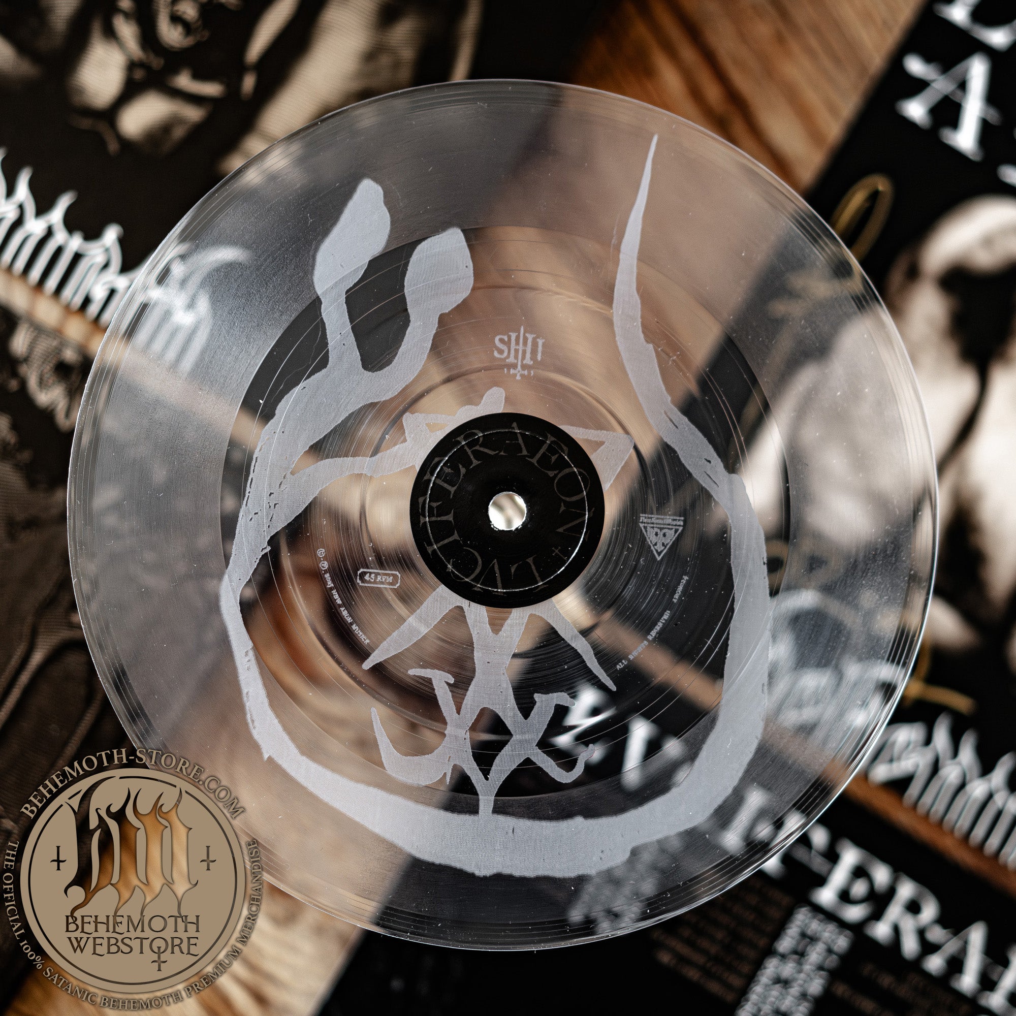 “Lvciferaeon” – 7″ Vinyl Single by Behemoth (Transparent, Laser-Etched, Signed, Limited to 350)