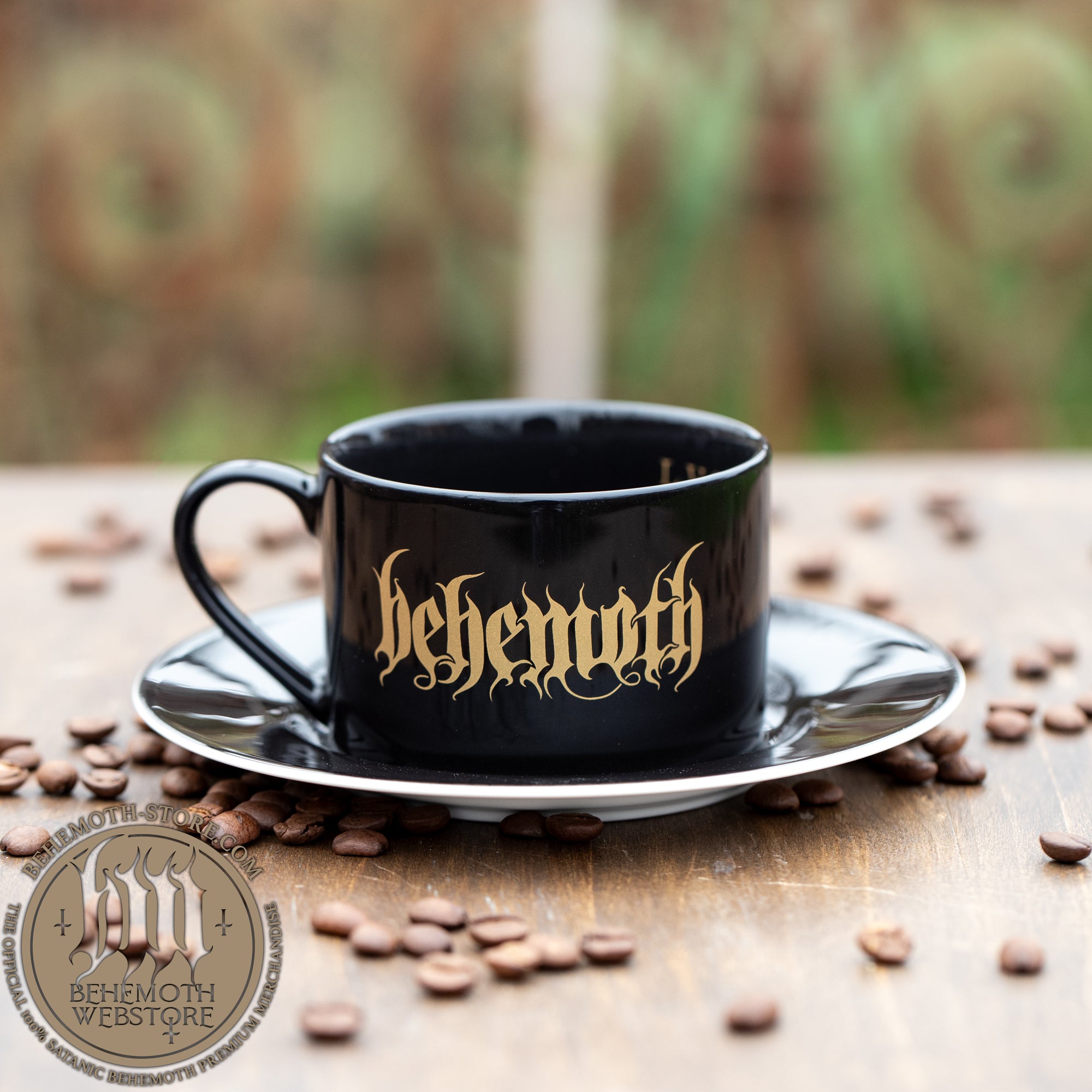 Behemoth – taza y plato “Lvciferaeon” de New Bone China (negro, 230 ml)