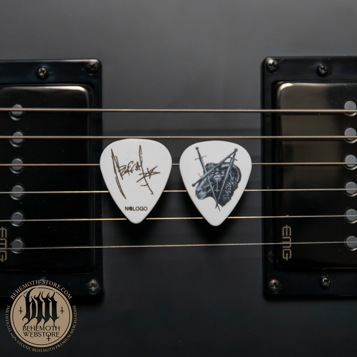 Nergal Goat guitar pick — front and reverse; sold individually