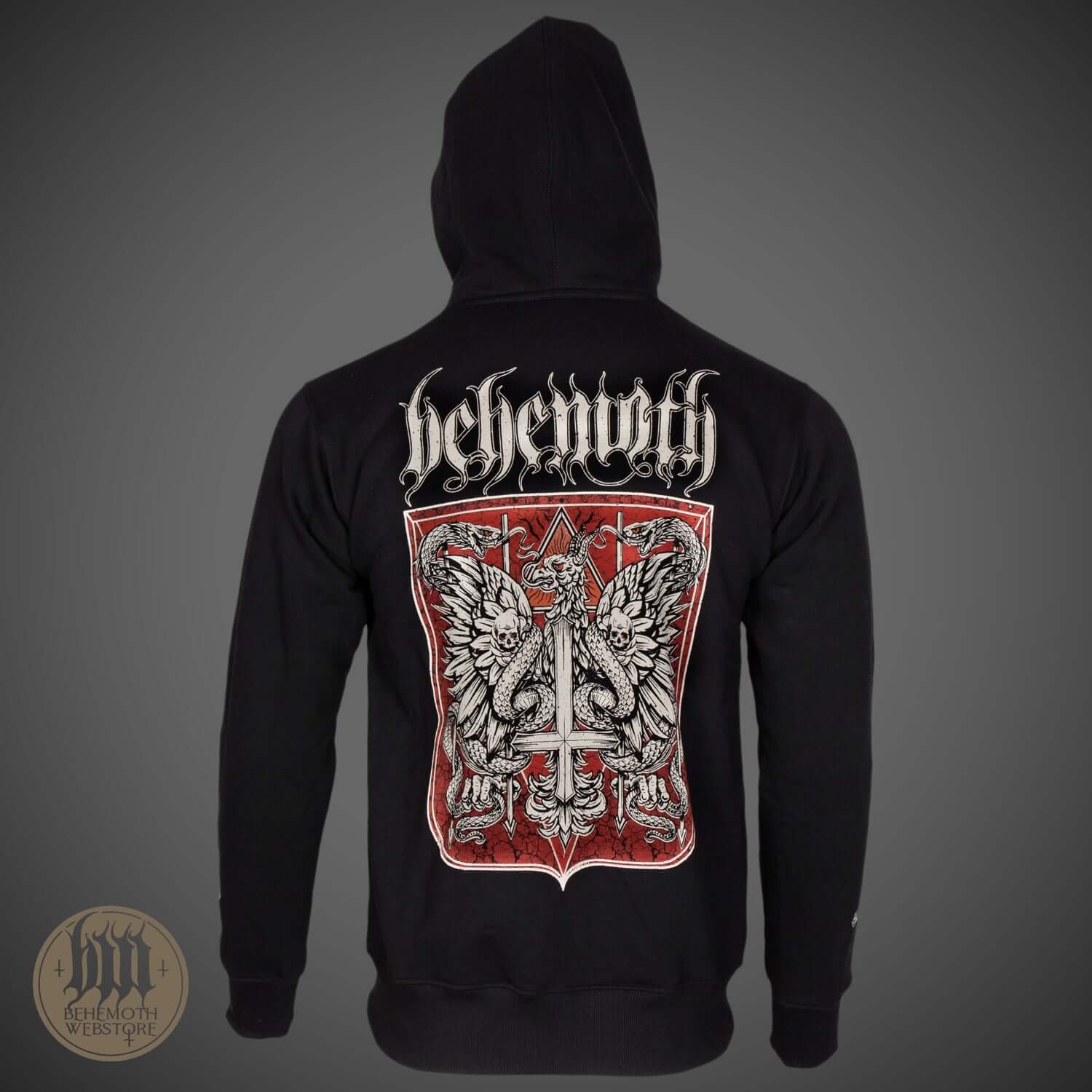 Behemoth 'Republic Of The Unfaithful' hoodie with intricate graphic design, symbolizing freedom of speech. Black zip hooded sweatshirt.