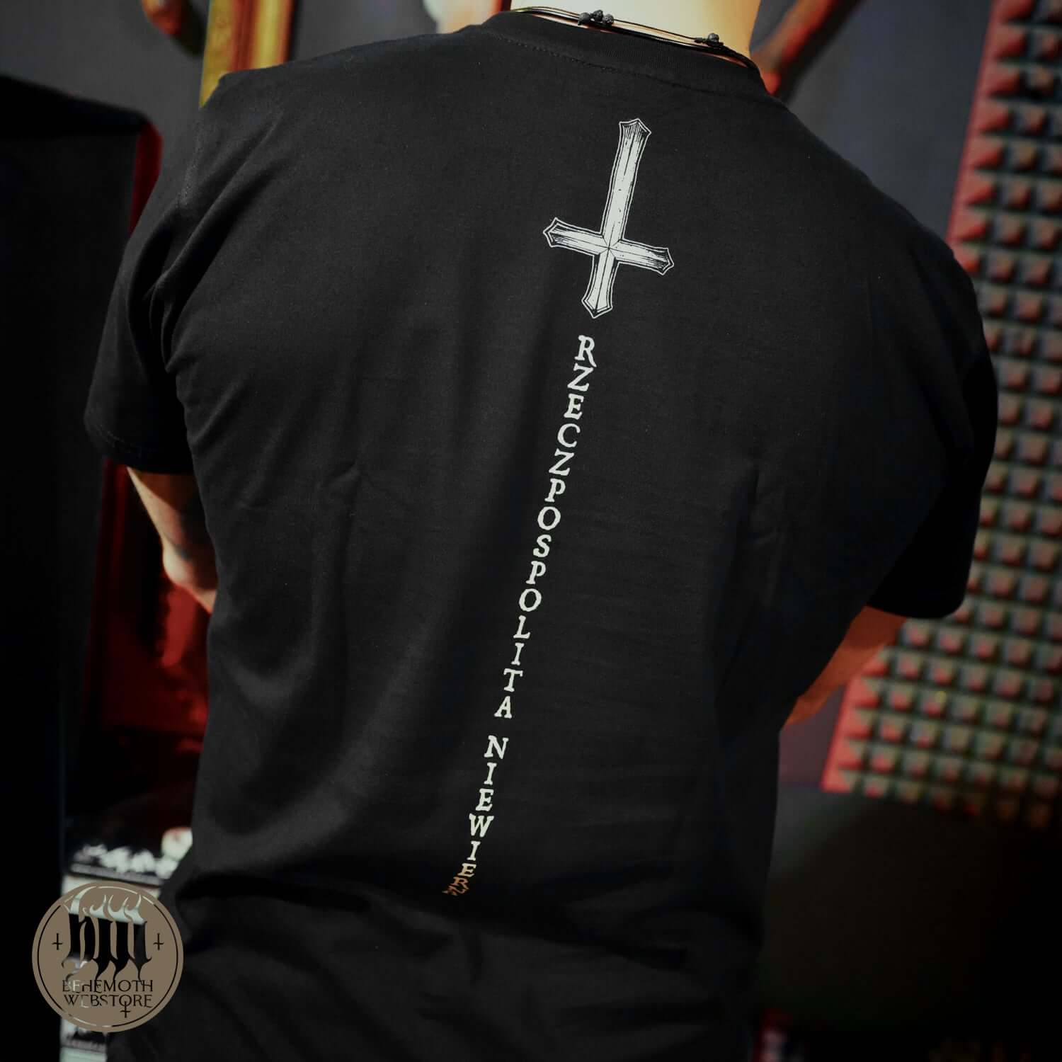 Back view of 'The Republic Of The Unfaithful' Behemoth T-Shirt featuring a symbolic design for freedom and artistic expression.
