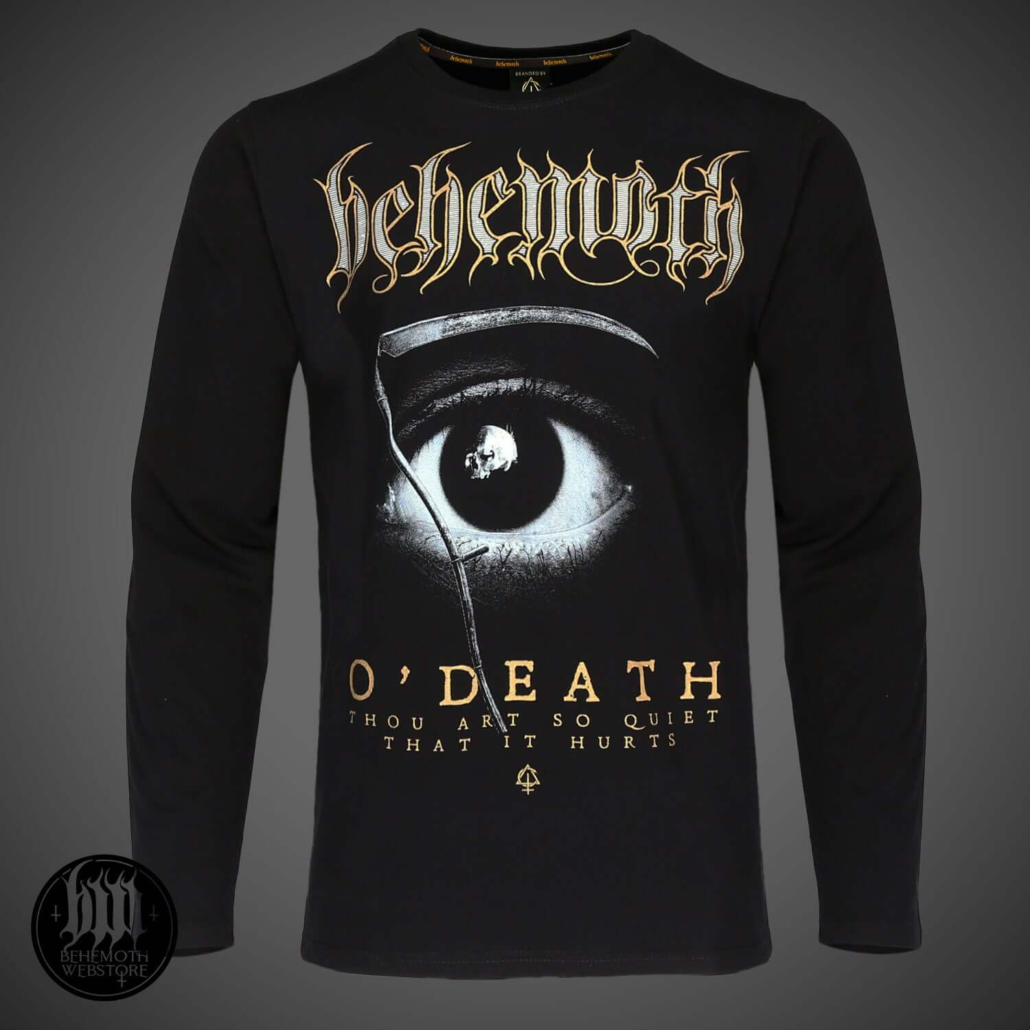 Black Behemoth 'O'Death' long sleeve shirt with front eye print and logo, unisex premium quality made in Poland.