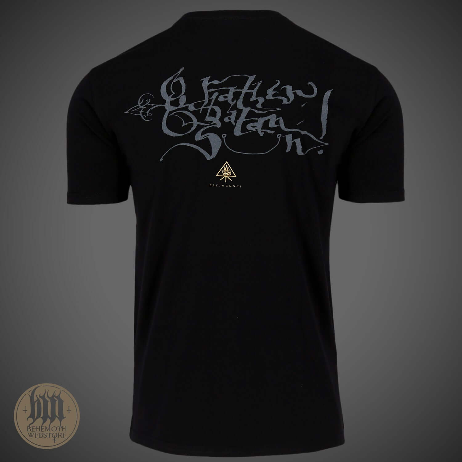Behemoth 10th Anniversary 'O Father O Satan O Sun' T-Shirt back, inspired by The Satanist album, in premium black cotton.
