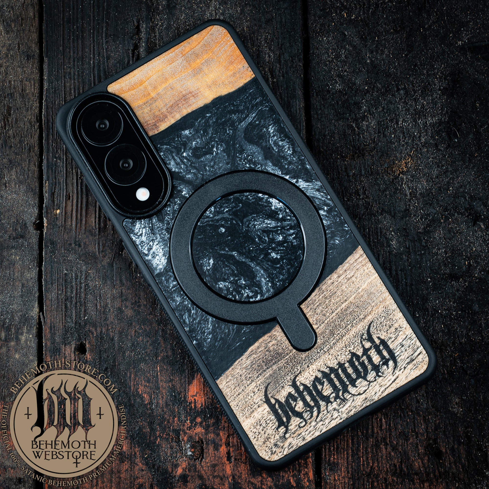 Behemoth 'Logo' Black Resin Wooden/Silicone TPU MagSafe Phone Case