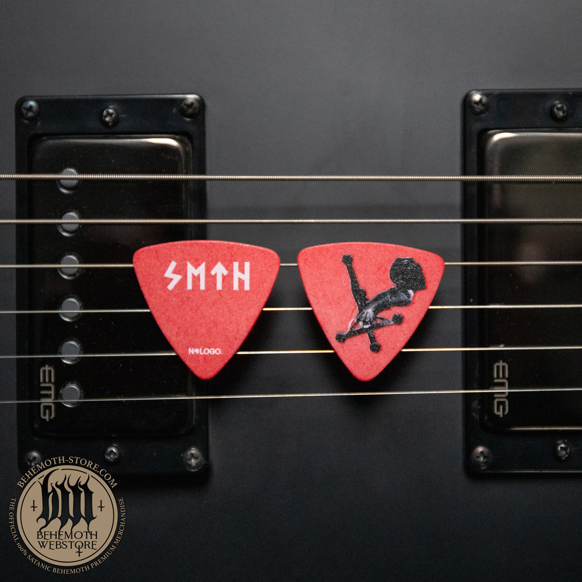 Seth Cross — Red guitar pick — front and reverse; sold individually
