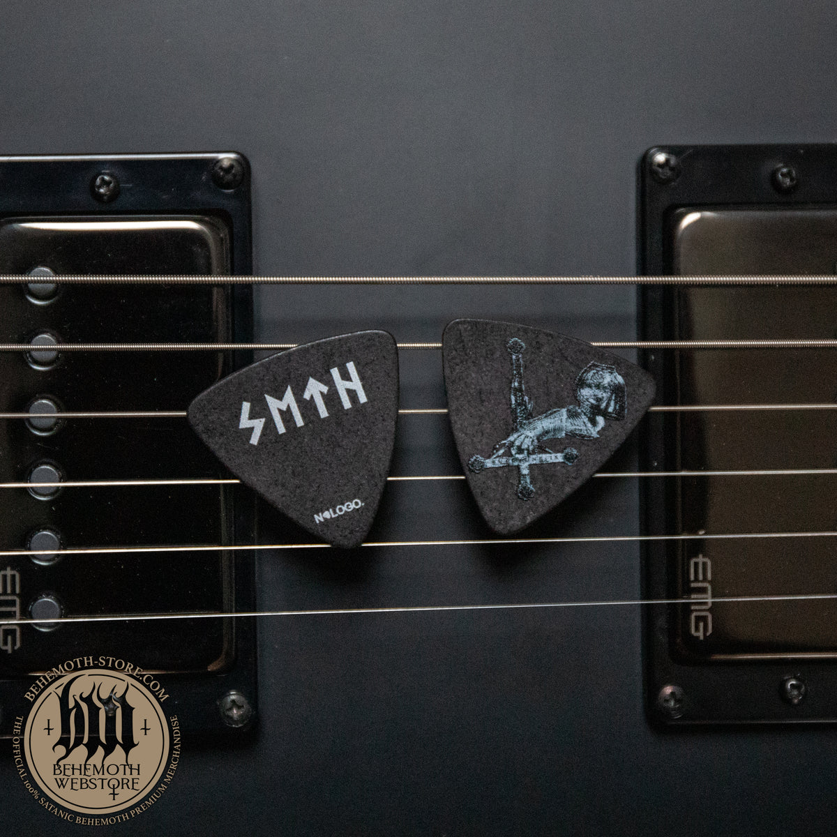 Seth Cross — Black guitar pick — front and reverse; sold individually