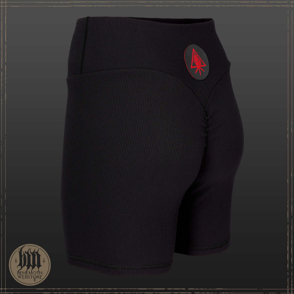Behemoth 'The Unholy Trinity' Premium Push-Up Shorts - ribbed, high-waisted, polyamide knit for enhanced workout performance.