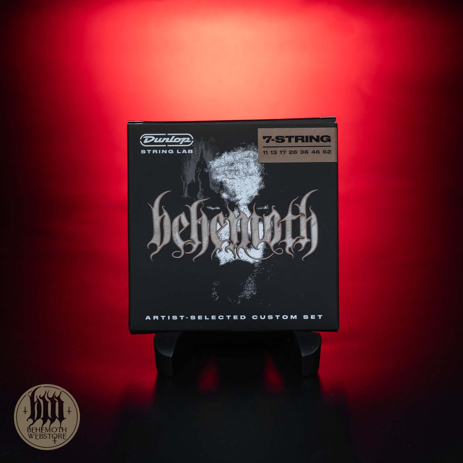 Behemoth Dunlop 7 String Electric Guitar Strings 11-62 on red background