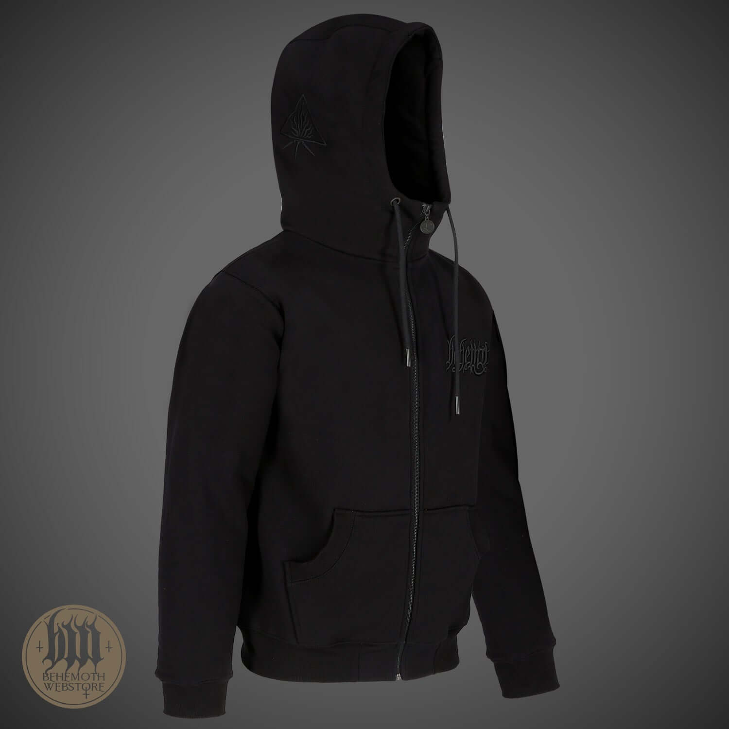 Behemoth 'The Satanist X' hooded sweatshirt with zip and logos, premium quality black unisex hoodie from Blackest Ov The Black collection.