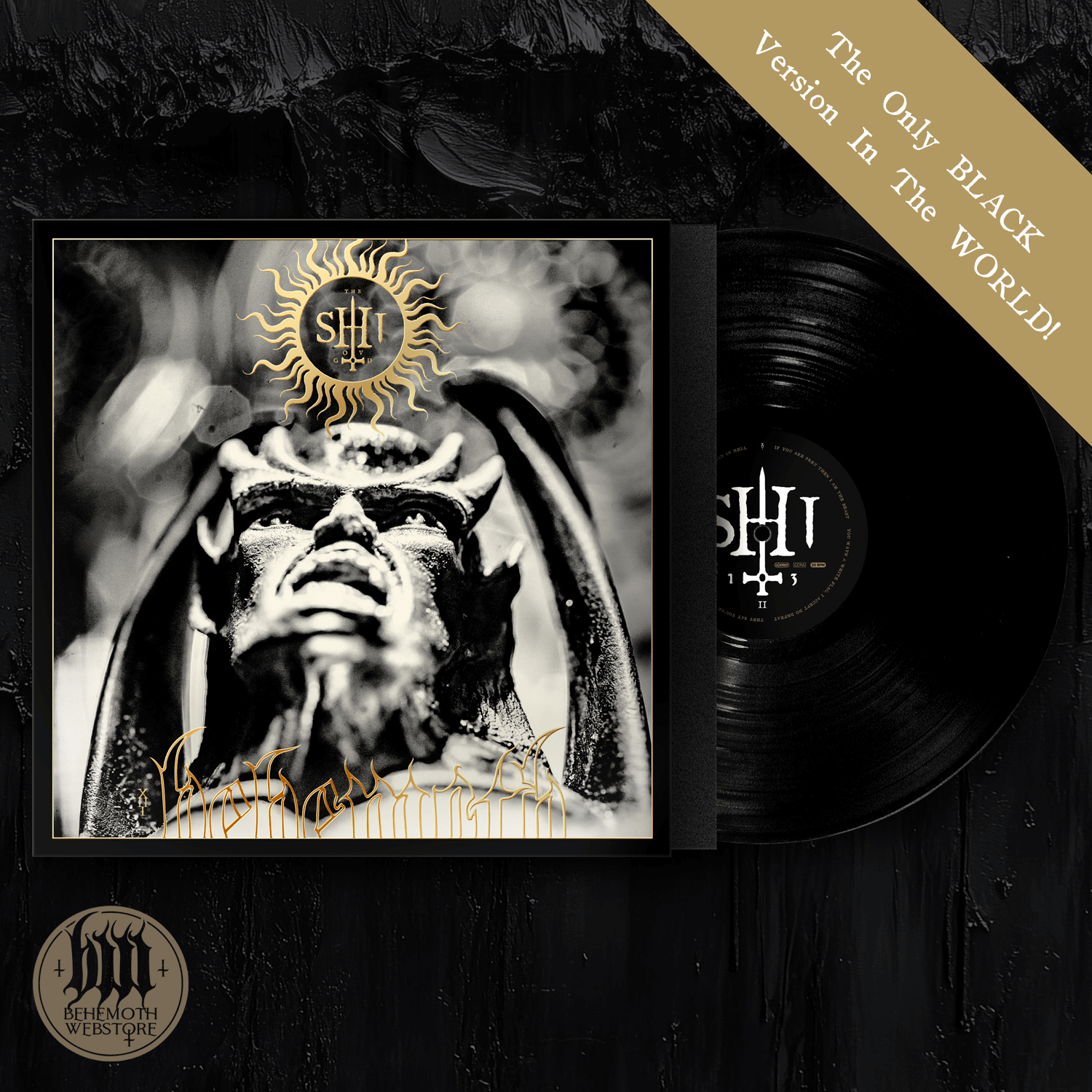 Behemoth TSOG limited black vinyl record, signed edition, Nuclear Blast exclusive, shown with gatefold cover.