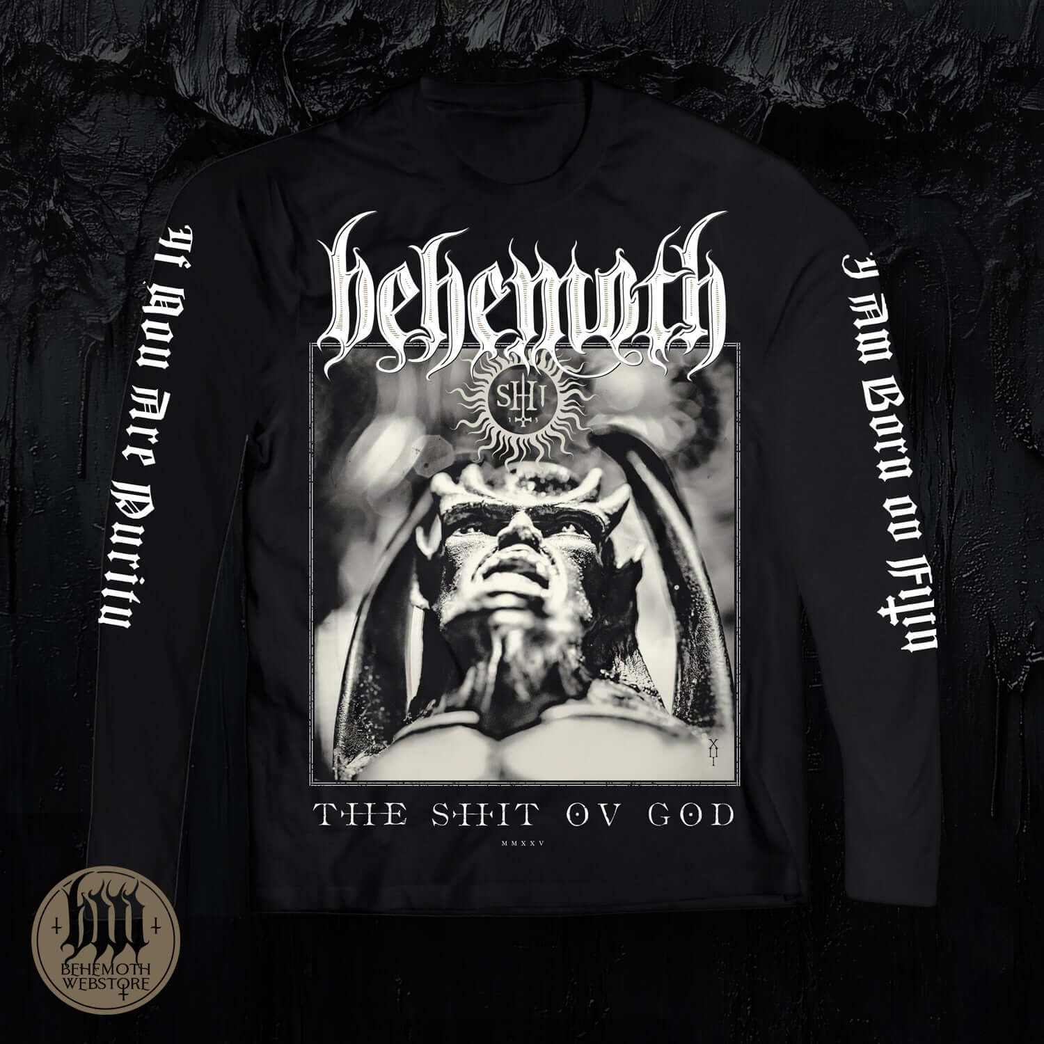 Behemoth 'TSOG' Long Sleeve Shirt featuring The Shit Ov God design, premium cotton, black, band merchandise.