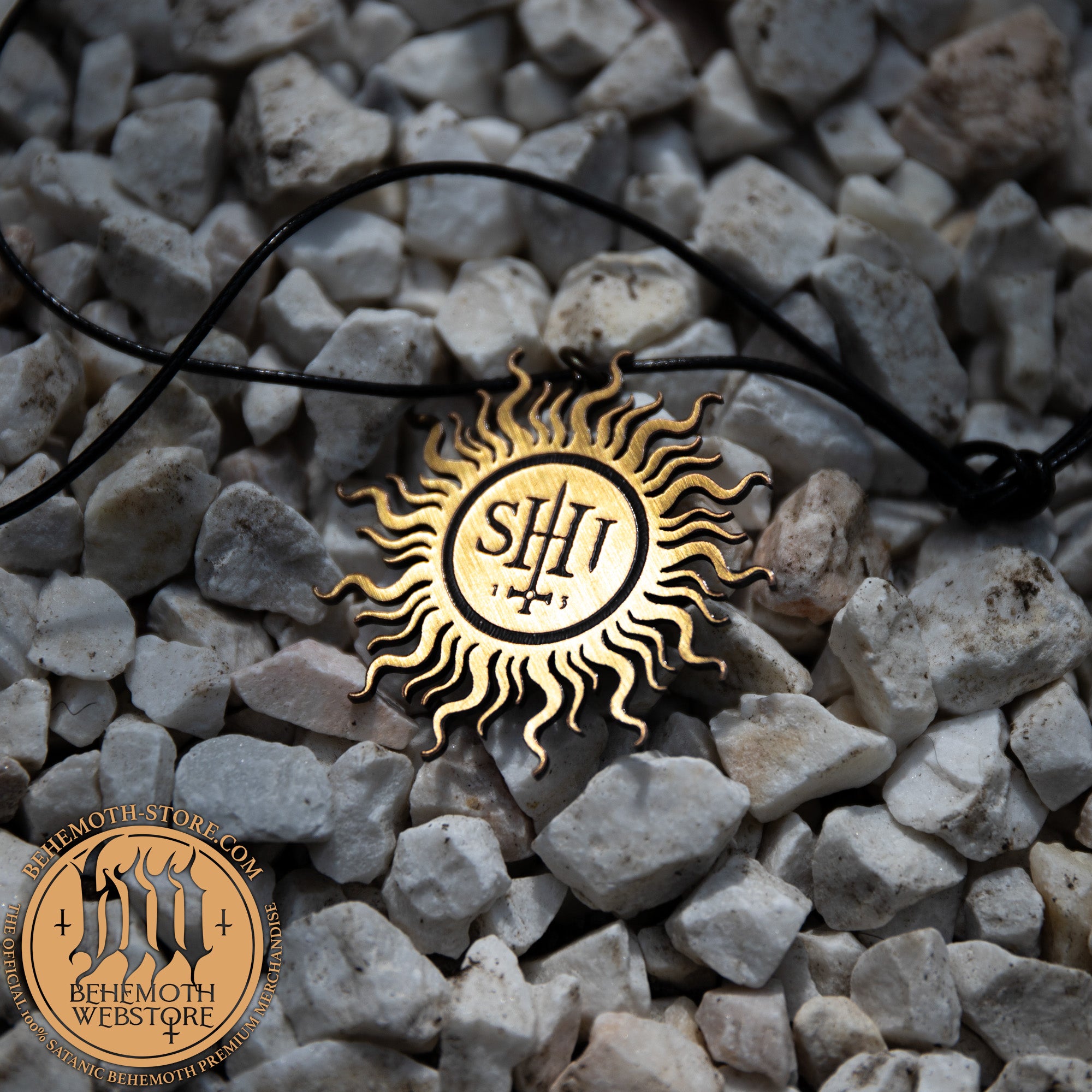 Behemoth 'TSOG' large, cutout brass necklace