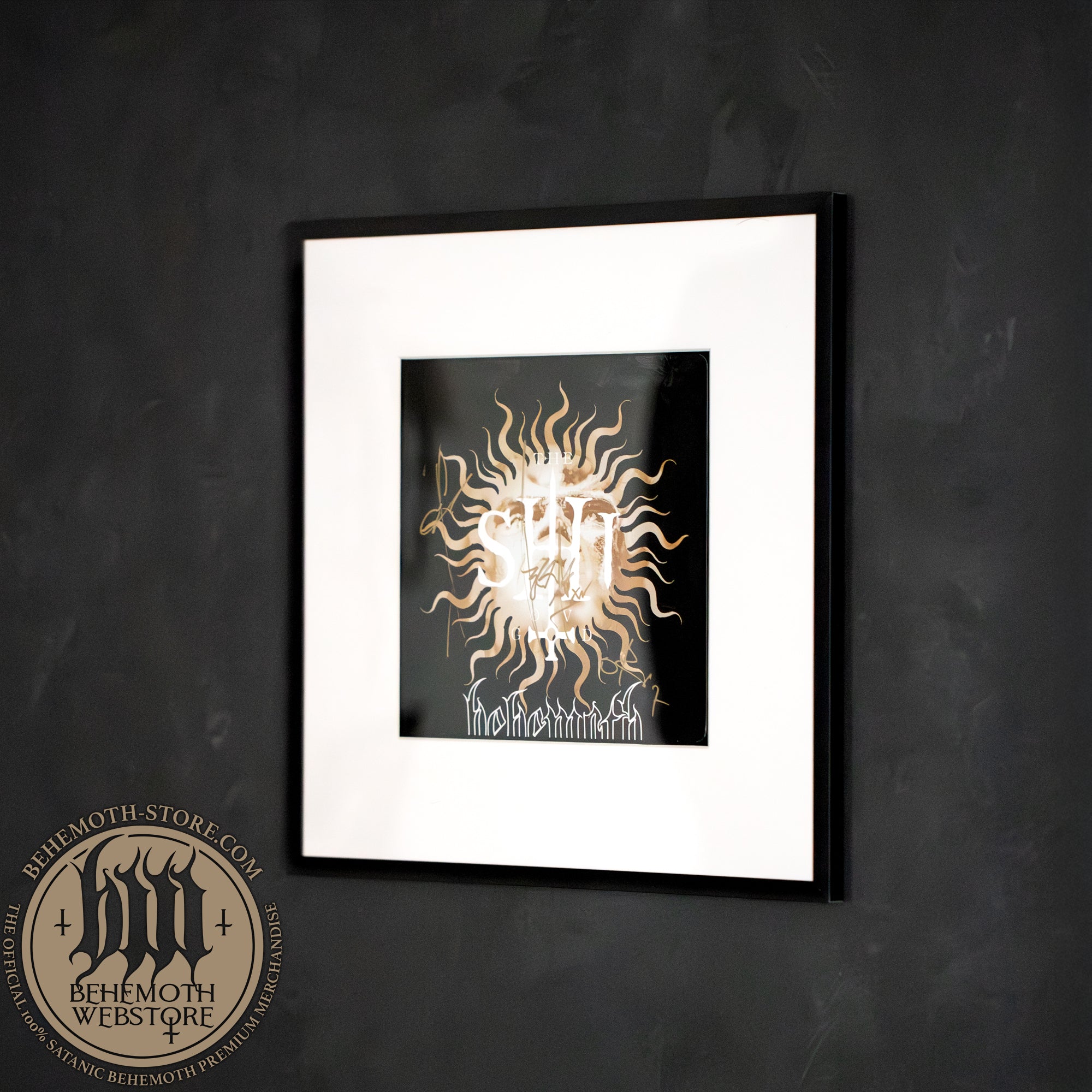 „The Shit Ov God” – okładka singla z autografami (w ramie 32×32 cm) – Behemoth