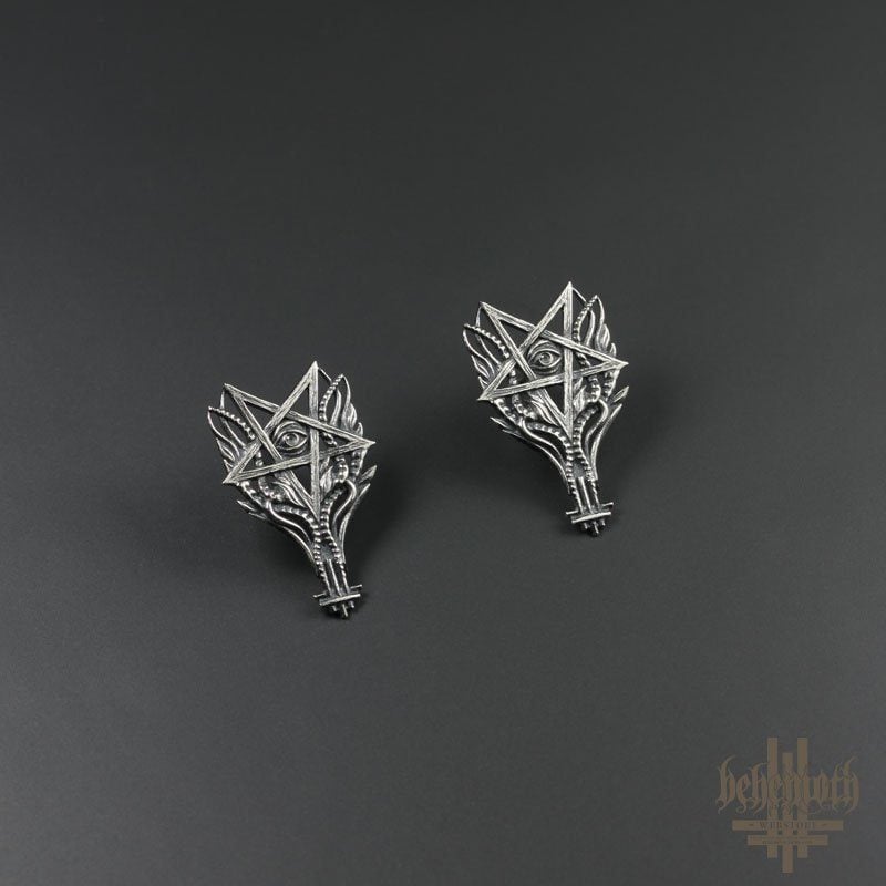 'O Pentagram Ignis' Behemoth sterling silver earrings (a pair)