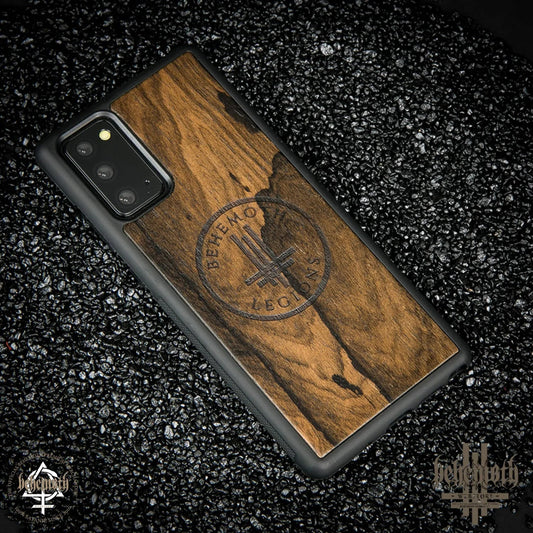 Samsung Galaxy Note 20 case with wood finishing and Behemoth 'Legions' logo